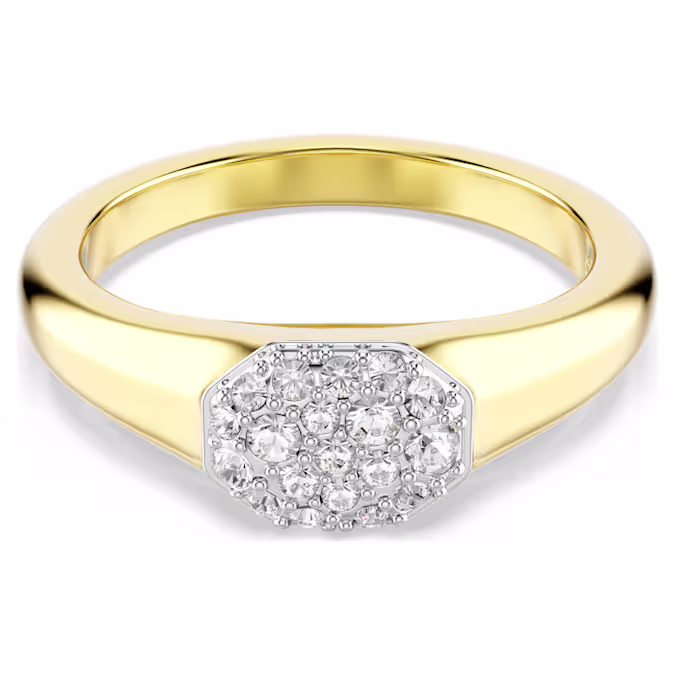 Deze originele Dextera-midiring is perfect om te combineren met andere ringen of om te dragen naast een bijpassende armband. De band met goudkleurige toplaag is voorzien van ronde kristallen in verschillende groottes, vakkundig gezet in een achthoekige formatie met behulp van Swarovski’s rhodium flash-techniek. Draag hem als uw favoriete ring voor alledaagse elegantie.