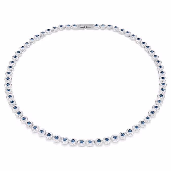 Ga voluit voor schittering met deze levendige versie van de Una Angelic tennis-ketting. Het ontwerp met rhodium toplaag combineert levendige blauwe kristallen en een glinsterende pavé en zal elk moment mooier maken. Dit tijdloze sieraad heeft een verstelbare extender en is gemakkelijk te combineren met andere stukken uit dezelfde lijn.
