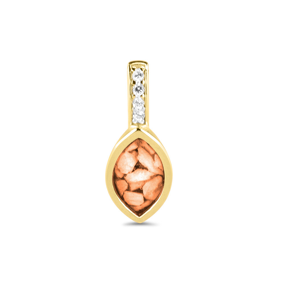 Marquise hanger met zirconia of diamant
Dit sieraad wordt zichtbaar aan de voorkant gevuld  met as of haar, en wordt vermengd met onze speciale hars.

verkrijgbaar vanaf €125,-  in zilver 
en €454,- in 14 krt goud met diamant

Door de fluctuerende goudkoers kunnen de prijzen veranderen.

Leverbaar In  zilver of 14krt geel/wit/of rosé Goud 
Steensoort: Diamant of Zirconia
en met alle verschillende hars kleuren naar keuze 

U kunt bij ons in de winkel het sieraad samenstellen en zien welke opties allemaal mogelijk zijn