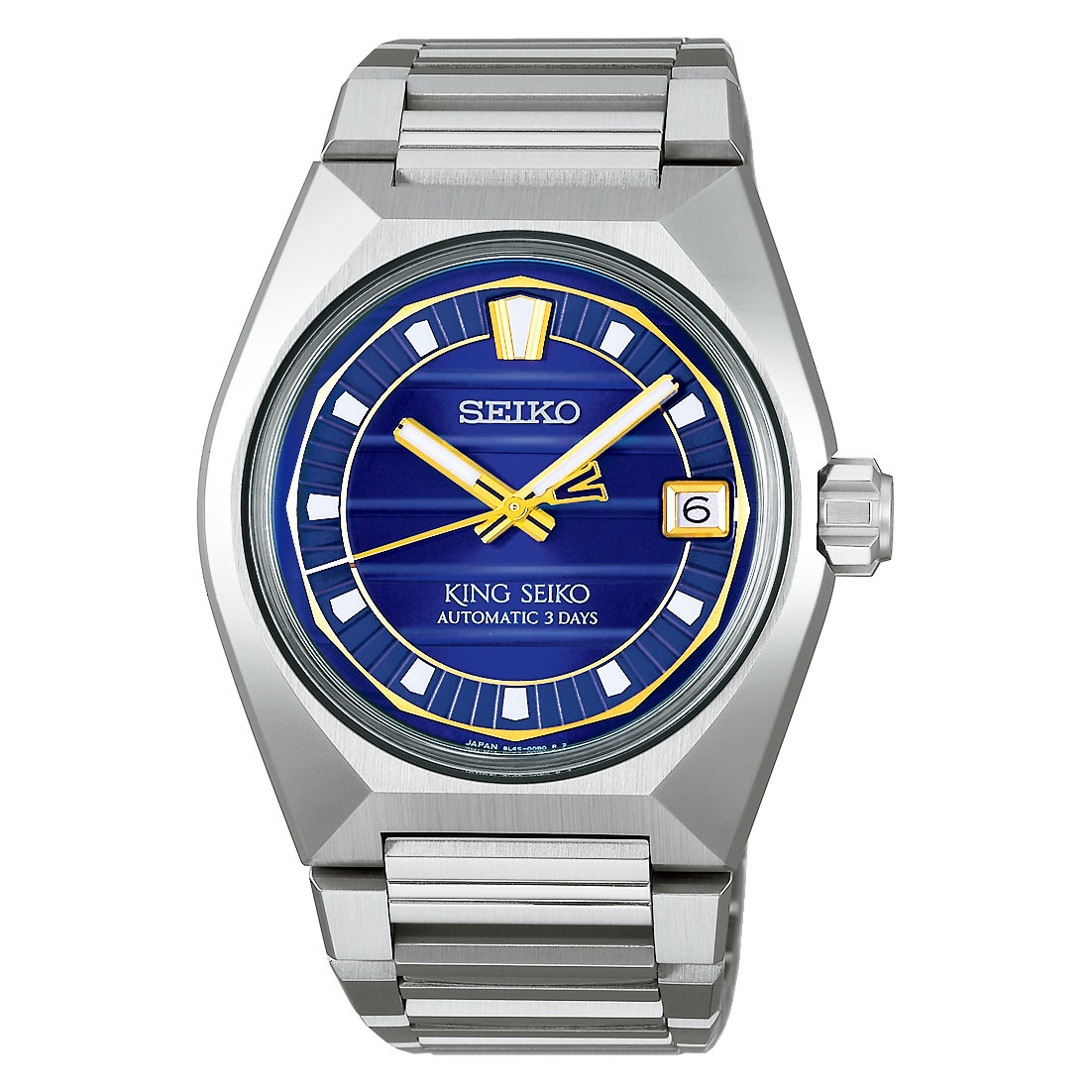 Dit Seiko horloge behoort tot de King Seiko collectie.
Referentienummer: SLA083J1 

Meer dan 50 jaar na de lancering van de King Seiko Vanac collectie komt Seiko met een nieuw mechanisch uurwerk, met een krachtig gehoekt design. Deze nieuwe collectie is geïnspireerd door de uitgestrekte stad waar King Seiko werdt geboren.

De kleurrijke wijzerplaat heeft een horizontaal streeppatroon en indexen die tussen twee verdiept liggende cirkellijnen zijn ingebed. De index op 12 uur en het contragewicht op de secondewijzer heeft een ‘V-silhouet’ als subtiele verwijzing naar de eerste letter van de naam van deze King Seiko-serie.