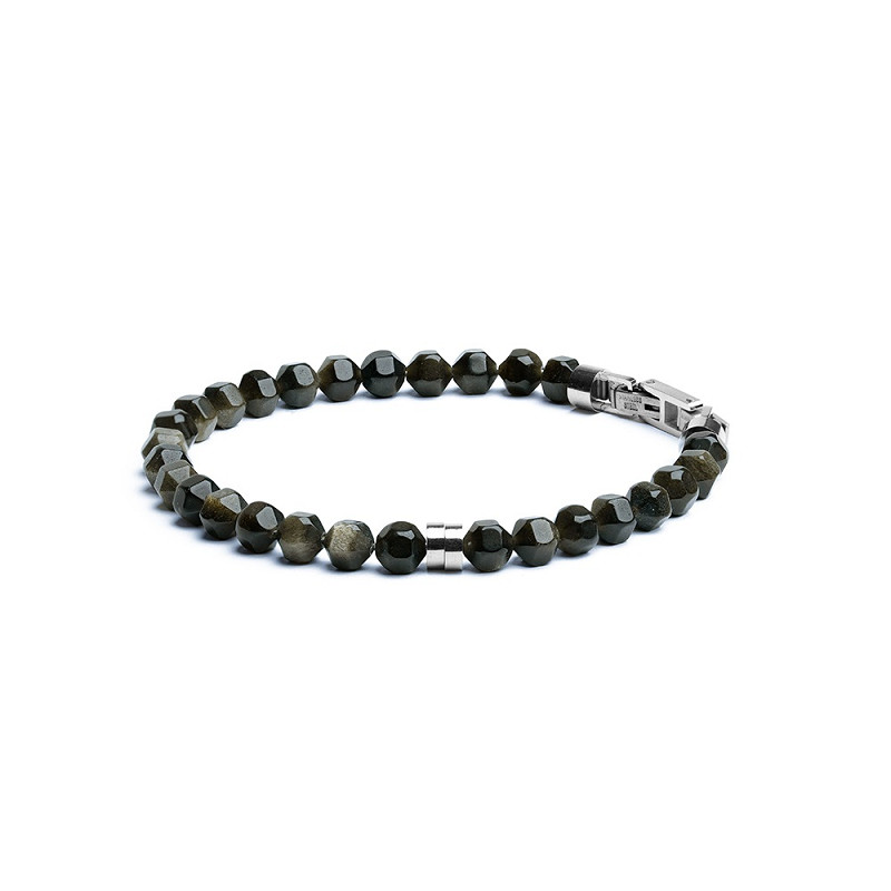 Gemini armband met 6mm groene Obsidiaan steen en titanium element. De Hexa Green armband is gemaakt met hexagonaal geslepen Obsidiaan stenen en afgewerkt met een titanium element. Deze armband is verfijnd en stijlvol en past perfect bij andere accessoires of horloges.