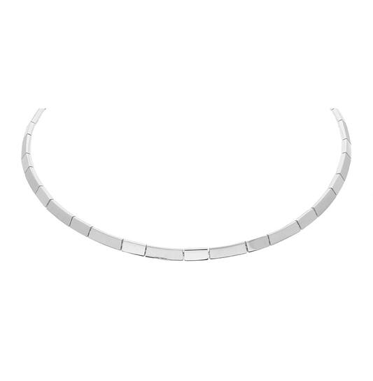 Luxe zilveren choker met mat en glanzende rechthoekige schakels, lengte 43cm.