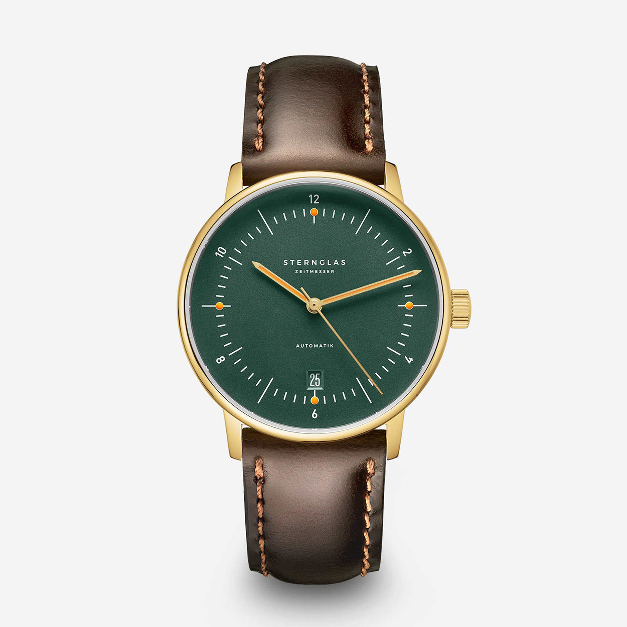 Materiaal: Roestvrij staal
Glas: Saffierglas, 
Kleur behuizing: Goud
Aandrijving: Automatisch, 
Functies: Datumweergave
Functies: Lichtgevend cijfer
Waterdicht: 5 bar
Display: Analoog
Kleur wijzerplaat: Groen, 
Specials: Glazen achterkant
Kleur band: Bruin
