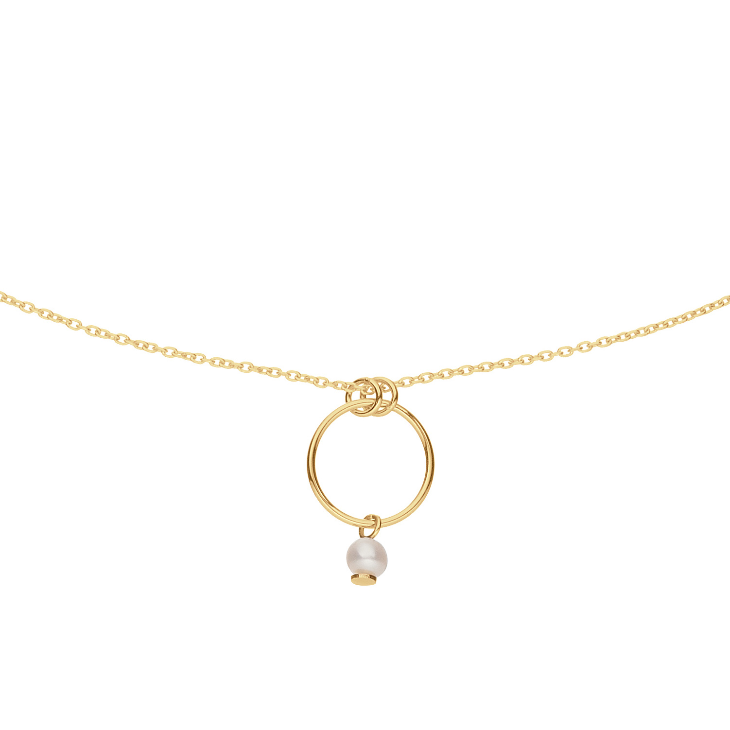 14k geelgouden collier met een fijn parelhangertje. Het collier heeft twee eindogen is op twee lengtes te dragen
