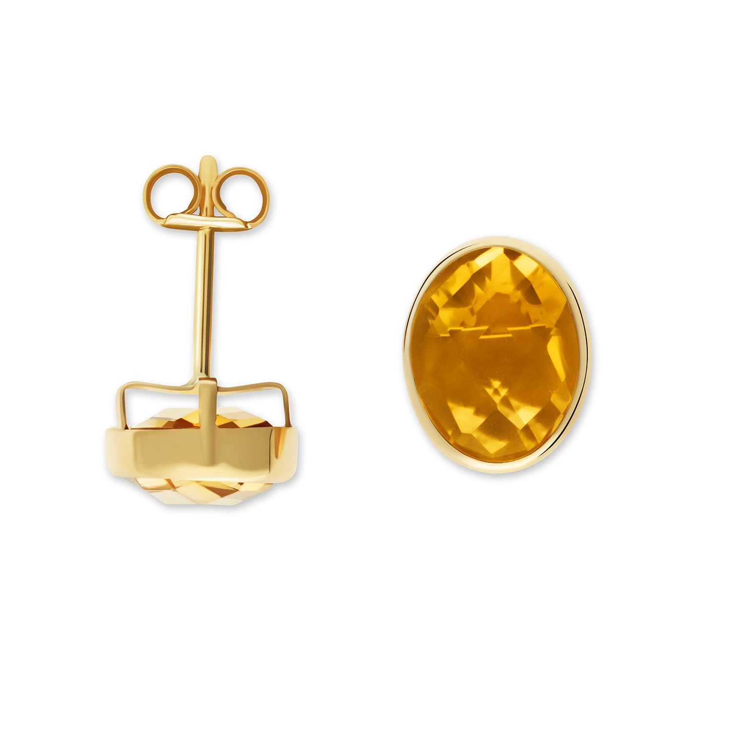 Gouden oorstekers met een ovalen gefacetteerde citrien 9x7mm.