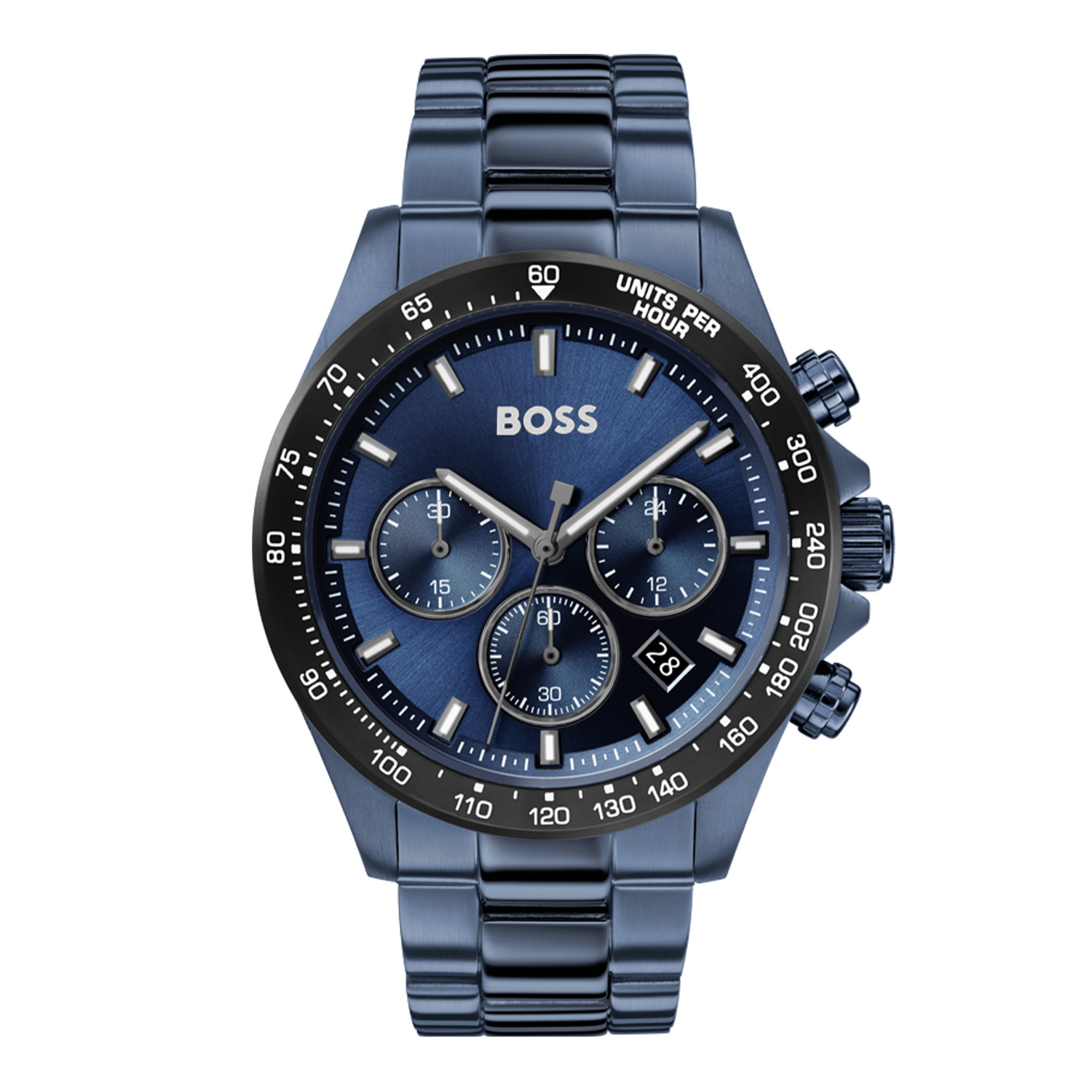 BOSS HB1513758 HERO
Dit herenhorloge uit de BOSS Hero serie is een sportief horloge. Het horloge heeft mineraalglas, een blauwe wijzerplaat en een stalen horlogekast met een kastdiameter van 43 mm. De band van het horloge is van staal en kan op maat worden gemaakt door er schakels uit te halen.

HET MERK
HUGO BOSS horloges zijn afgestemd op levensstijlen waar het gaat om kwaliteit en precisie. Het wereldwijde fashionlabel is verdeeld in twee merken: BOSS en HUGO. Het merk BOSS biedt geavanceerde, moderne horloges gericht op kwaliteit en design om een onberispelijke look te creëren – of het nu zakelijk, casual of sportief is. De horloge collectie van BOSS is perfect afgestemd op levensstijlen waar het gaat om kwaliteit en precisie. BOSS is op maat gemaakt in een onberispelijke stijl.

SPECIFICATIES
- Mineraalglas
- Ronde kastvorm, Ø 43 mm
- Stalen horlogekast
- Blauwe sunray wijzerplaat
- Blauwe stalen horlogeband 
- Chronograaf
- Datumaanduiding
- 5 ATM