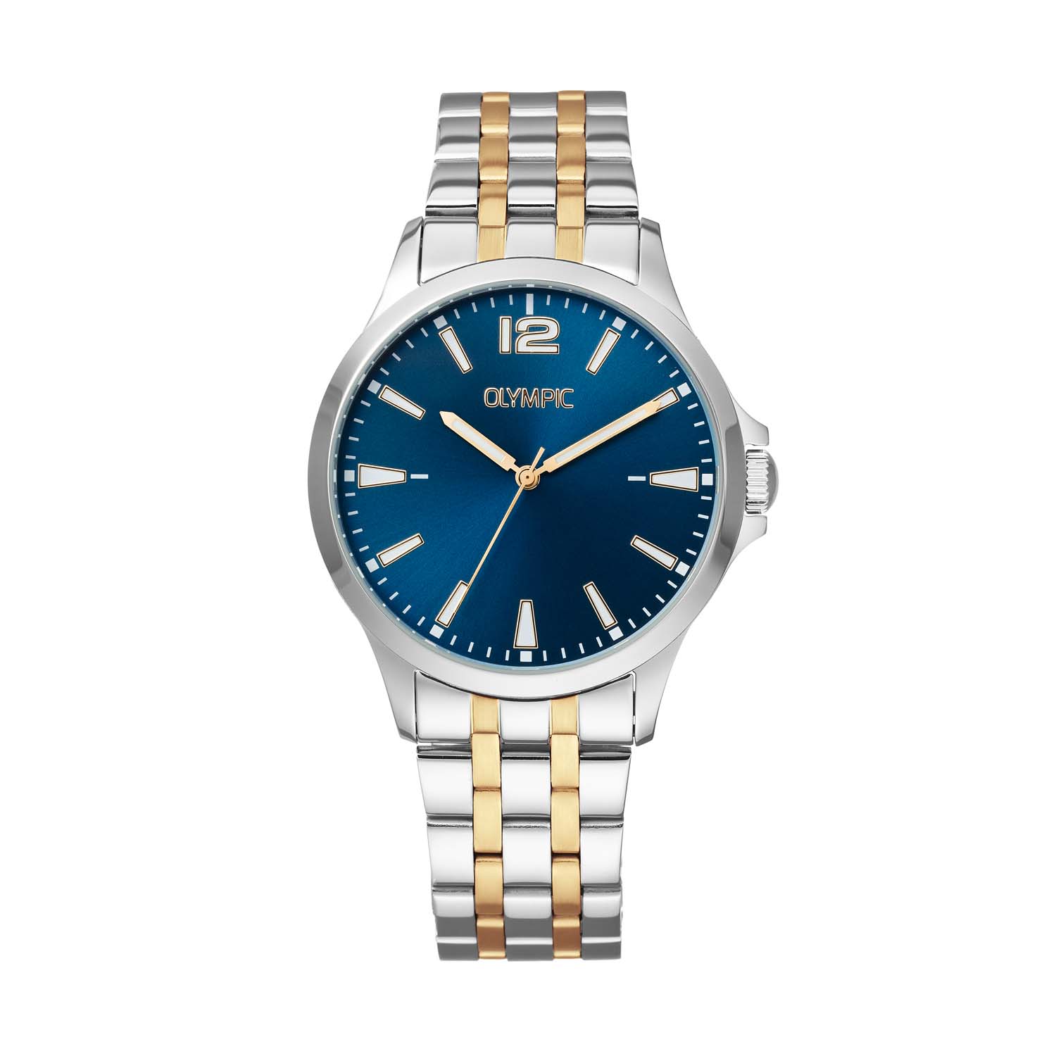 Olympic OL72HSS405B Dani Horloge Staal 40mm 
Dit unieke Olympic horloge met artikelnummer: OL72HSS405B is een herenhorloge met een classic sportieve uitstraling. Het horloge heeft een ronde stalen kast met een blauwe wijzerplaat met de 12, streepjes en lumibrite accenten.. Aan de kast zit een bicolor stalen schakelband met vouwsluiting. Het horloge heeft een mineraalglas, een doorsnee van 40mm en is 5ATM.

Het merk:
Het Nederlandse horlogemerk Olympic levert stoere chronografen, slimline series, digitale uurwerken en elegante dameshorloges. De prijs-kwaliteitverhouding staat bij Olympic hoog in het vaandel met prijzen die uiteenlopen van &euro; 34,95 tot en met &euro; 159,00.

100% Nederlands ontwerp, waterdicht en standaard 3 jaar fabrieksgarantie.

Specificaties:
- Ronde kast &Oslash; 40mm
- Stalen horlogekast
- Blauwe wijzerplaat
- Stalen schakelband
- 5ATM 
- Standaard 3 jaar fabrieksgarantie
- Mineraalglas