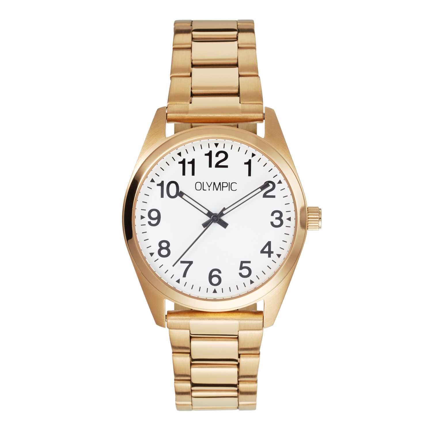 Olympic OL89HDD002 Marcel Horloge Staal 38mm 
Dit unieke Olympic horloge met artikelnummer: OL89HDD002 is een herenhorloge met een classic sportieve uitstraling. Het horloge heeft een ronde stalen goudkleurige kast met een witte wijzerplaat met Arabische cijfers en opengewerkte wijzers. Aan de kast zit een goudkleurige stalen mat glanzende schakelband met vouwsluiting. Het horloge heeft een mineraalglas, een doorsnee van 38mm en is 5ATM.

Het merk:
Een mooi horloge hoeft niet duur te zijn! Het Nederlandse horlogemerk Olympic levert stoere chronografen, slimline series, digitale uurwerken en elegante dameshorloges. De prijs-kwaliteitverhouding staat bij Olympic hoog in het vaandel met prijzen die uiteenlopen van € 34,95 tot en met € 169,00.

100% Nederlands ontwerp, waterdicht en standaard 3 jaar fabrieksgarantie.

Specificaties:
- Ronde kast Ø 38mm
- Stalen goudkleurige horlogekast
- Witte wijzerplaat
- Stalen goudkleurige schakelband
- 5ATM 
- Standaard 3 jaar fabrieksgarantie
- Mineraalglas