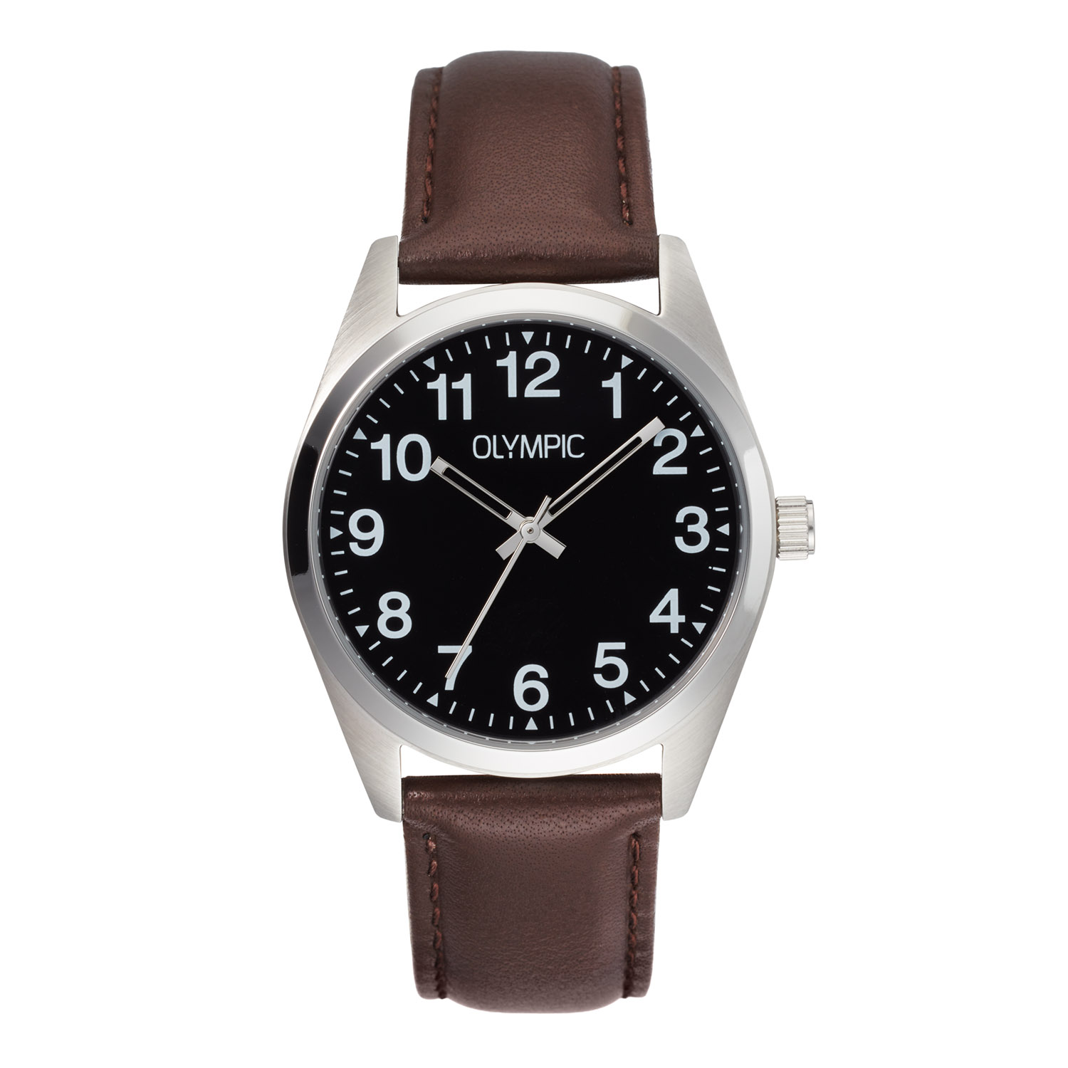 Olympic OL89HSL062 Marcel Horloge Staal 38mm 
Dit unieke Olympic horloge met artikelnummer: OL89HSL062 is een herenhorloge met een classic sportieve uitstraling. Het horloge heeft een ronde stalen kast met een zwarte wijzerplaat met Arabische cijfers en opengewerkte wijzers. Aan de kast zit een bruine lerenband met een gespsluiting. Het horloge heeft een mineraalglas, een doorsnee van 38mm en is 5ATM.

Het merk:
Een mooi horloge hoeft niet duur te zijn! Het Nederlandse horlogemerk Olympic levert stoere chronografen, slimline series, digitale uurwerken en elegante dameshorloges. De prijs-kwaliteitverhouding staat bij Olympic hoog in het vaandel met prijzen die uiteenlopen van &euro; 34,95 tot en met &euro; 169,00.

100% Nederlands ontwerp, waterdicht en standaard 3 jaar fabrieksgarantie.

Specificaties:
- Ronde kast &Oslash; 38mm
- Stalen horlogekast
- Zwarte wijzerplaat
- Bruine lerenband
- 5ATM 
- Standaard 3 jaar fabrieksgarantie
- Mineraalglas