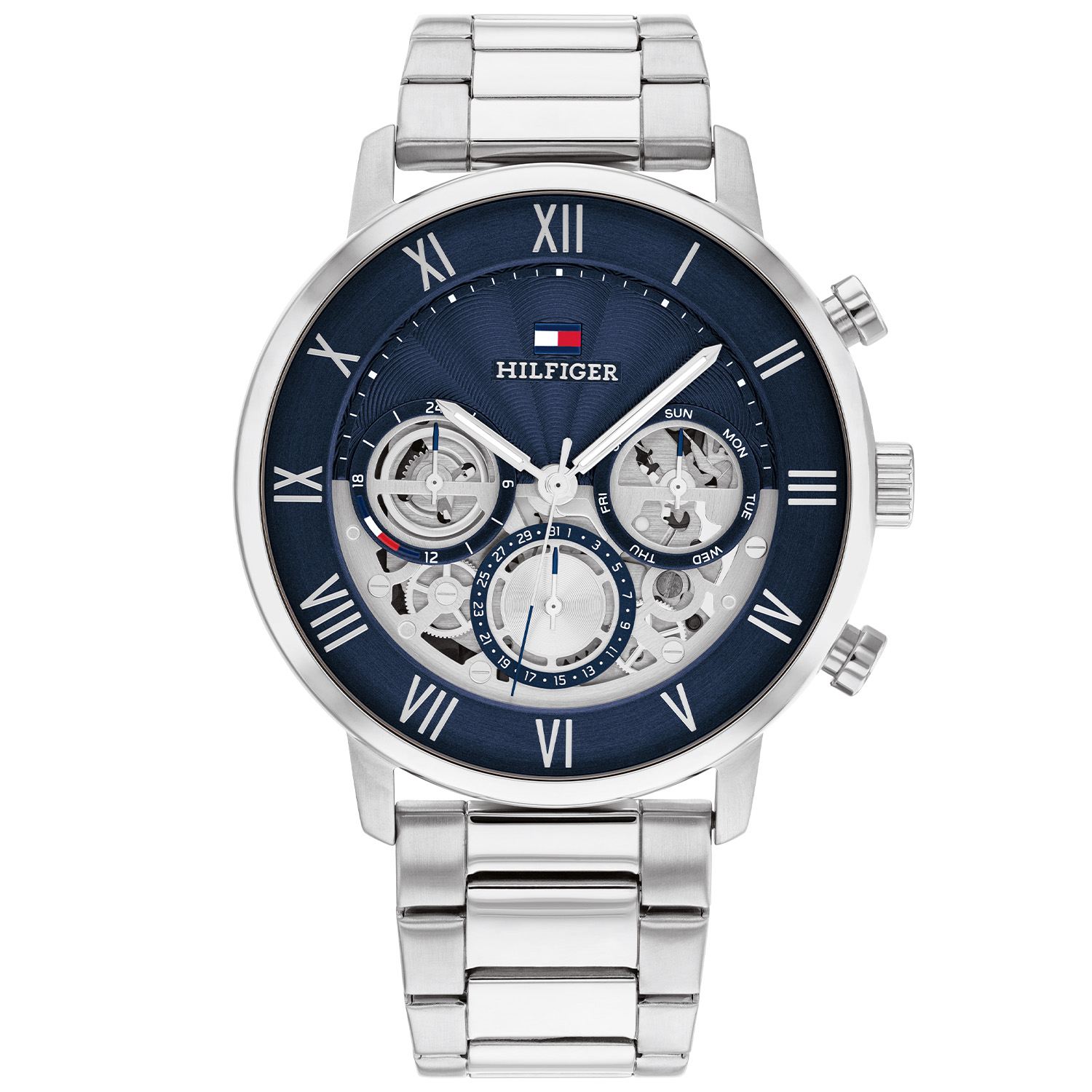 Tommy Hilfiger TH1710569 Horloge Heren Staal Zilverkleurig 44mm
Dit specifieke horloge van Tommy Hilfiger uit de Legend serie met artikelnr: TH1710569 is een stoer herenhorloge die zeker in je collectie past. Het stalen herenhorloge heeft een ronde zilverkleurige kast met een gladde bezel en een blauwe opengewerkte wijzerplaat met dag,- datum en 24-uursaanduiding en zilverkleurige wijzers en accenten. De zilverkleurige schakelband is op lengte verstelbaar en heeft een vouwsluiting. Het horloge heeft een mineraalglas, een doorsnee van 44mm en is 5ATM. 

Het merk:
Sinds de lancering van het merk in 1985 is Tommy Hilfiger wereldwijd bekend geworden als pionier van de klassieke Amerikaanse coole stijl. Geïnspireerd door de iconische popcultuur en het Amerikaanse erfgoed. De dames en herencollectie van dit seizoen bestaan uit minimalistische silhouetten en rustieke lederen details. De herenhorlogecollectie biedt iconische uurwerken met roestvrijstalen, lederen en siliconen banden.

Specificaties:
- Mineraalglas
- Ronde kast 44mm
- Zilverkleurige horlogekast
- Blauwe wijzerplaat
- Zilverkleurige schakelband 
- 5ATM