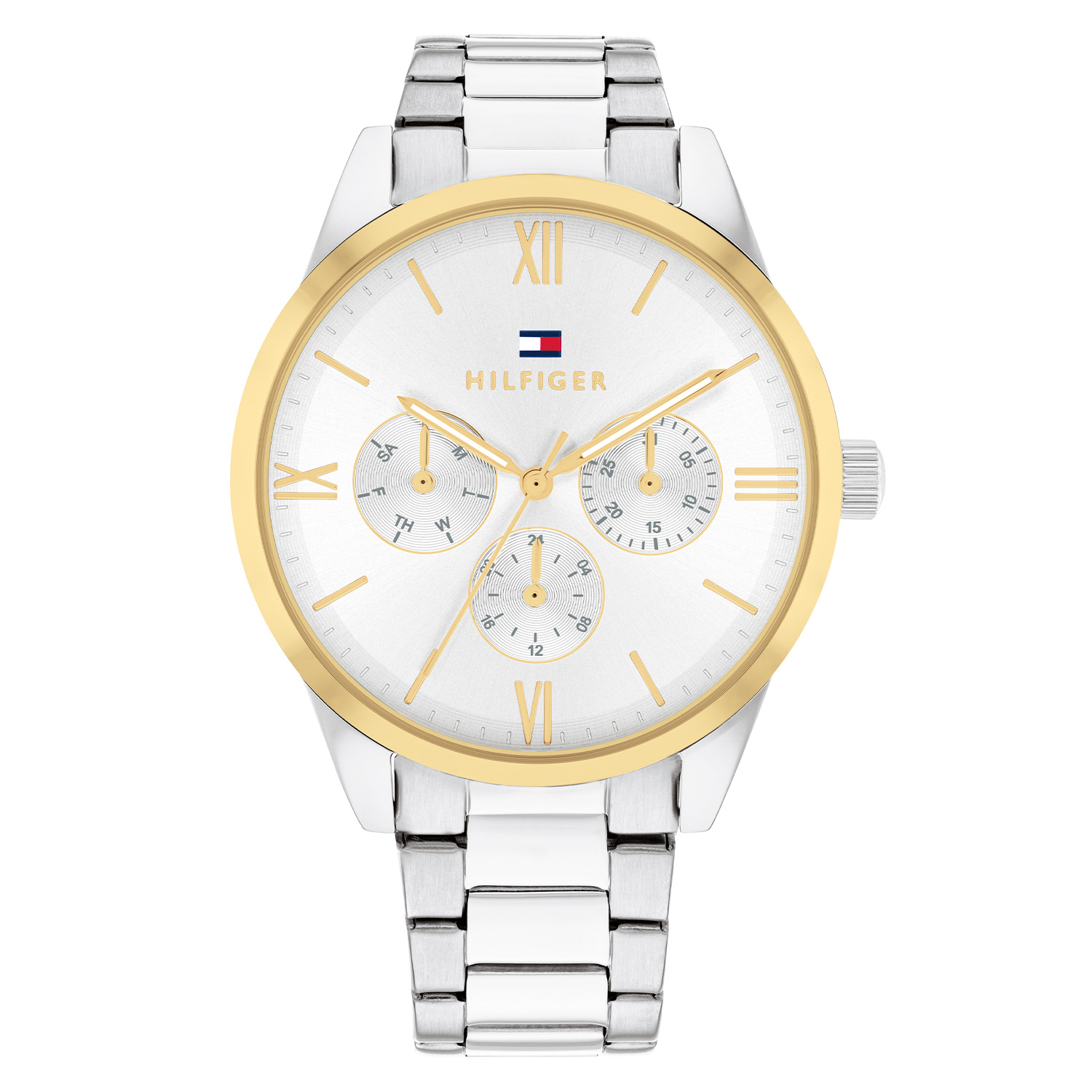 Tommy Hilfiger TH1782744 Horloge Dames Staal Zilverkleurig 38mm
Dit specifieke horloge van Tommy Hilfiger uit de Camille serie met artikelnr: TH1782744 is een luxe horloge die zeker niet in je collectie mag ontbreken. Het stalen dameshorloge heeft een ronde zilverkleurige kast met een goudkleurige gladde bezel. Het horloge heeft een zilverwitte wijzerplaat met uren die worden weergegeven met goudkleurige romeinse cijfers. Verder is het horloge multifunctioneel, heeft het dag,-datum en 24-uursaanduiding. Het horloge heeft een zilverkleurige verstelbare schakelband, een mineraalglas, een doorsnee van 38mm en is 3ATM.  

Het merk:
Sinds de lancering van het merk in 1985 is Tommy Hilfiger wereldwijd bekend geworden als pionier van de klassieke Amerikaanse coole stijl. Geïnspireerd door de iconische popcultuur en het Amerikaanse erfgoed. De dames en herencollectie van dit seizoen bestaan uit minimalistische silhouetten en rustieke lederen details. De herenhorlogecollectie biedt iconische uurwerken met roestvrijstalen, lederen en siliconen banden.

Specificaties:
- Mineraalglas
- Ronde kast 38mm
- Goudkleurige bezel
- Zilverkleurige horlogekast
- Zilverwitte wijzerplaat
- Zilverkleurige schakelband
- Multifunctioneel
- 3ATM