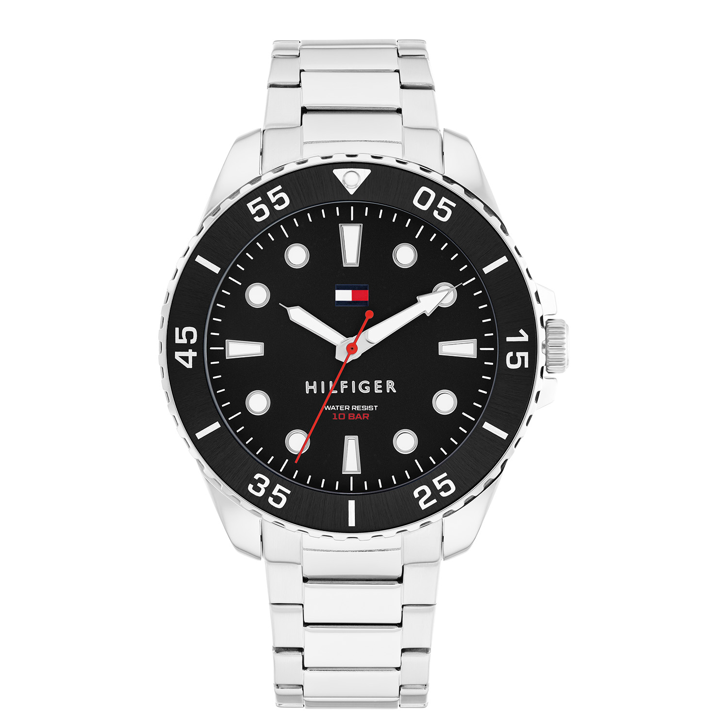 Tommy Hilfiger TH1792203 Horloge Heren 42mm
Dit specifieke horloge van Tommy Hilfiger uit de Oceanic serie met artikelnr: TH1792203 is een stoer herenhorloge die niet in je collectie mag ontbreken. Het herenhorloge heeft een ronde stalen kast met een zwarte gekartelde aluminium bezel en een zwarte halfglimmende wijzerplaat met opvallende wijzers en uursaanduiding ingelegd met lumibtite. Aan de kast zit een stalen schakelband met vouwsluiting. Het horloge heeft een mineraalglas, een afmeting van 42mm en is 5ATM.  

Specificaties:
- Mineraalglas
- Ronde kast 42mm
- Stalen horlogekast
- Zwarte wijzerplaat
- Stalen schakelband 
- 5ATM