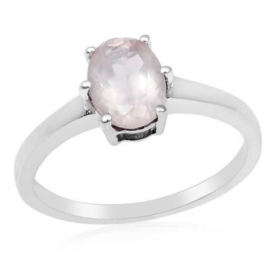 Sterling Zilveren ring met een Ovaal Geslepen Rozenkwarts in een 6 poots Chaton.