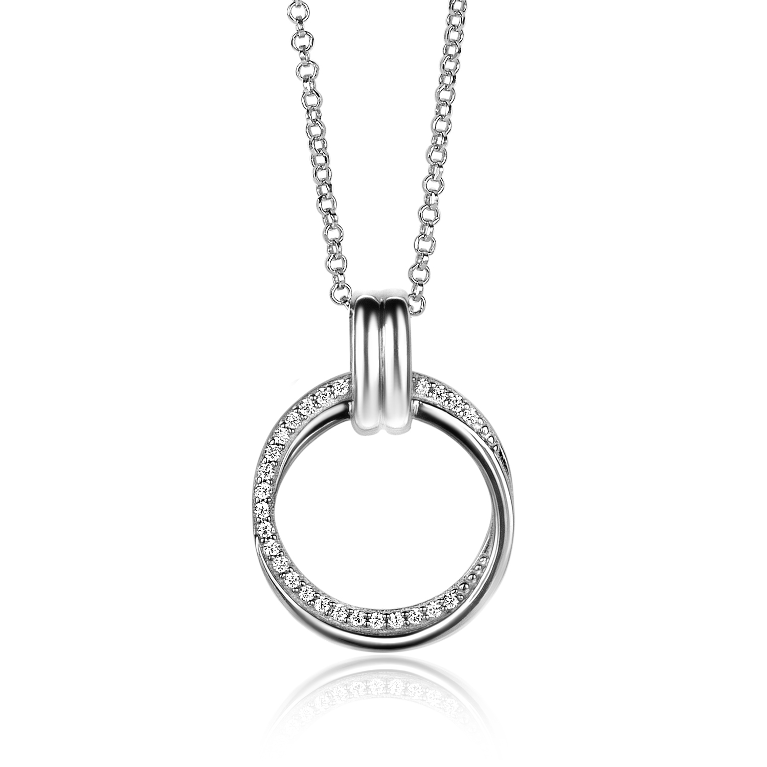 zilveren Zinzi collier, 2 rondjes, 1+ pave cz