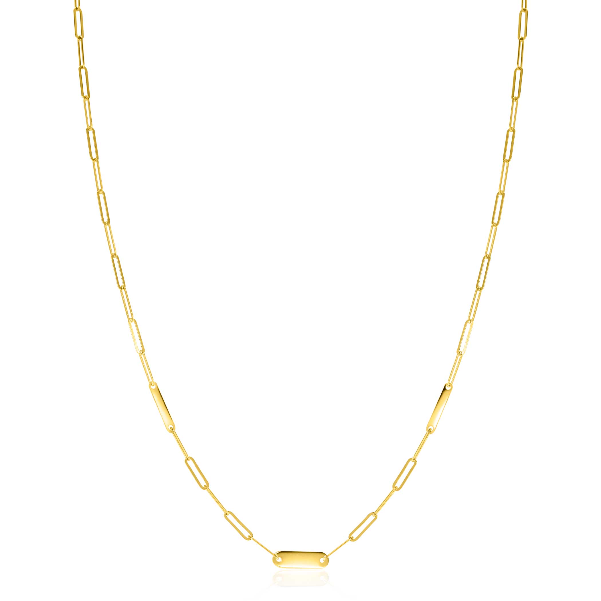 ZINZI Gold 14 krt gouden schakelketting met paperclip schakels (1,8mm breed) en drie gladde plaatjes 45cm ZGC443