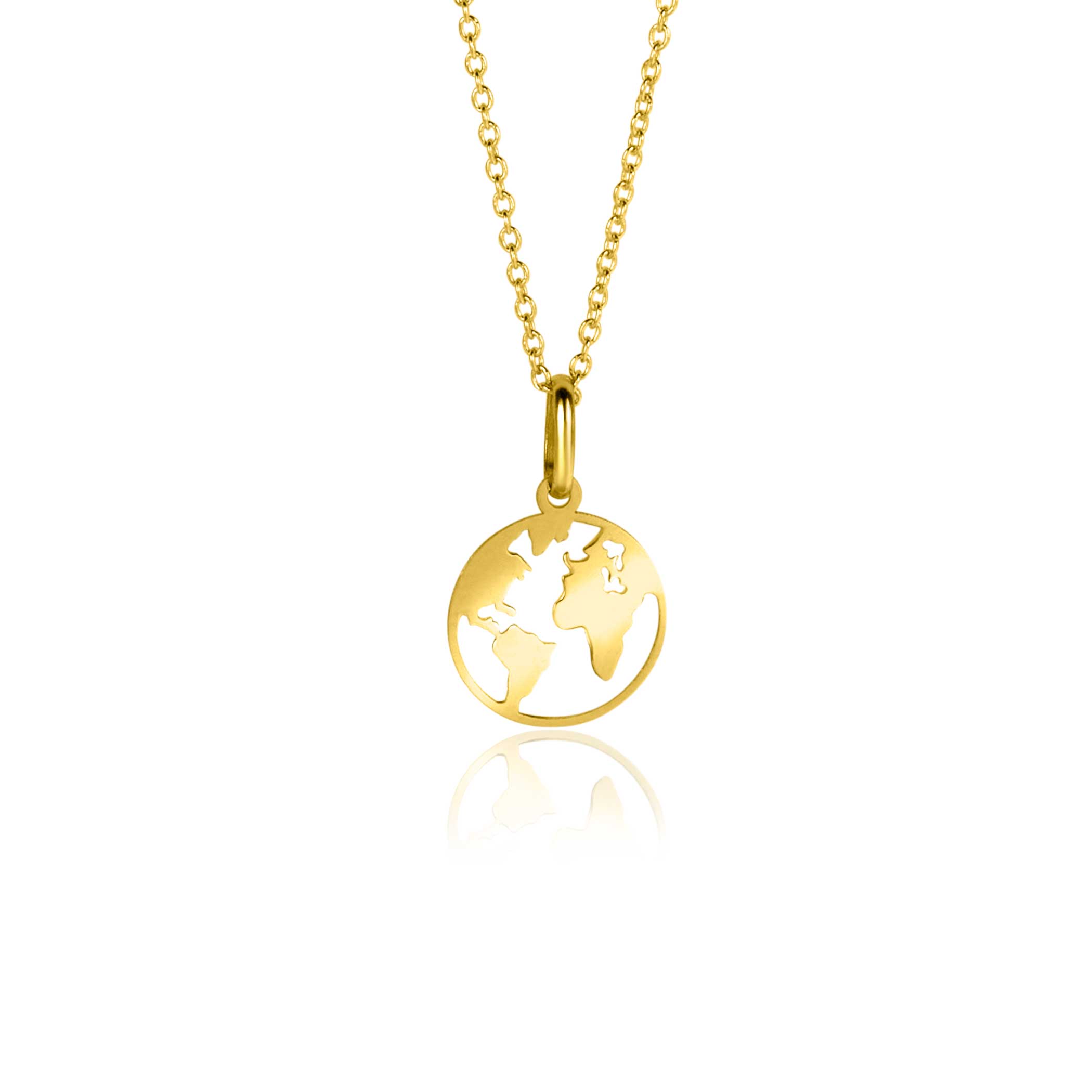 ZINZI Gold 14 krt gouden hanger met mooie glanzende wereldkaart. De hanger heeft een diameter van 10mm en is 15,4mm lang (inclusief hangoog). Hang deze hanger sierlijk aan je gouden ZINZI ketting. Hanger is exclusief de ketting geprijsd. Vervaardigd van geheel 14 karaat goud (585).