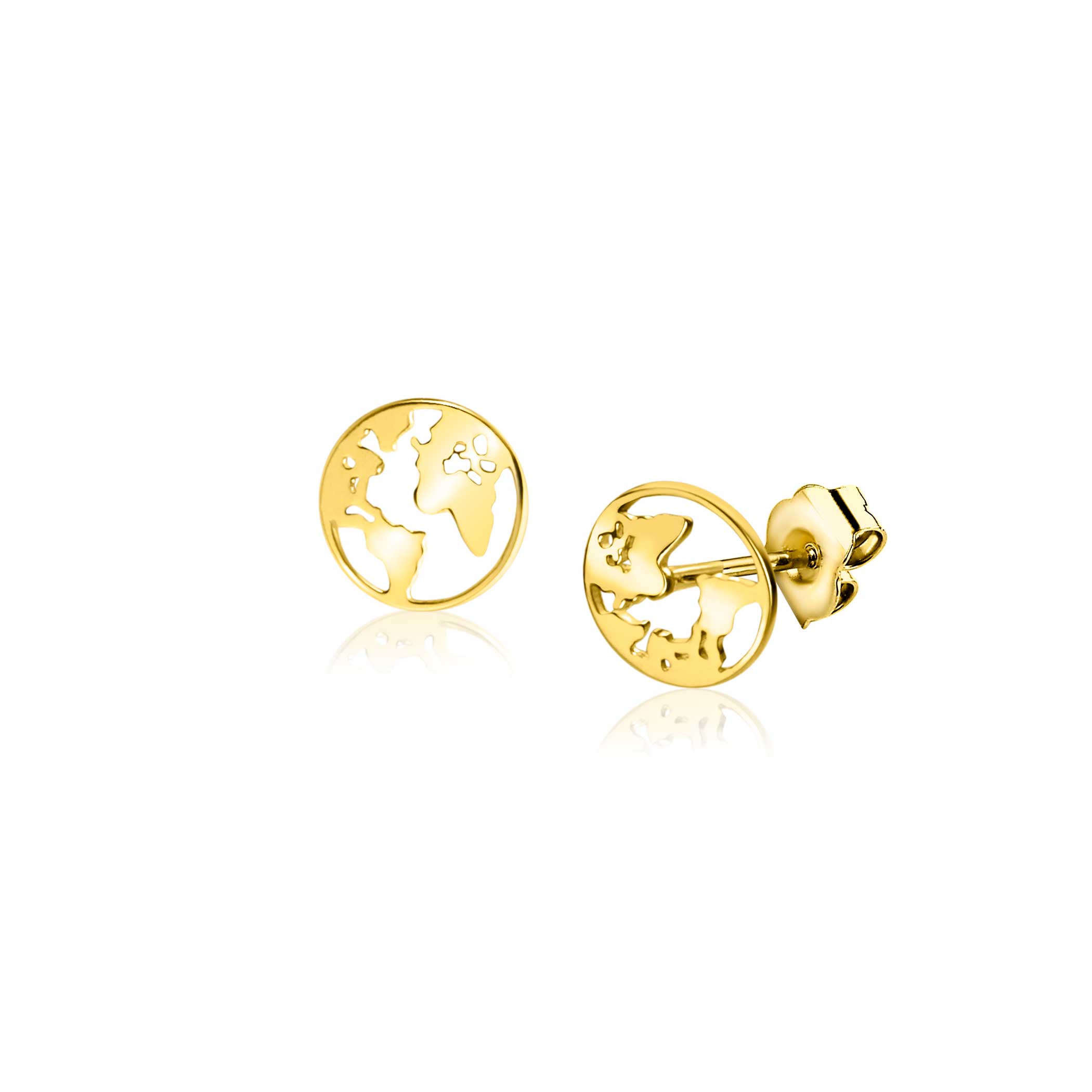 ZINZI Gold 14 krt gouden oorknoppen met mooie glanzende wereldkaart. De oorsieraden hebben een diameter van 6,5mm. Mooi te combineren met de bijpassende hanger! Vervaardigd van geheel 14 karaat goud (585).