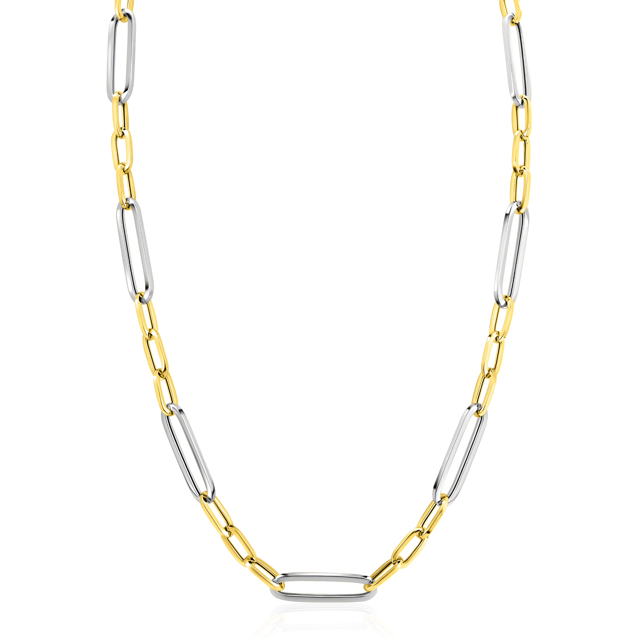 ZINZI zilveren bicolor schakelketting 45cm met ovale schakels 7mm breed ZIC2752