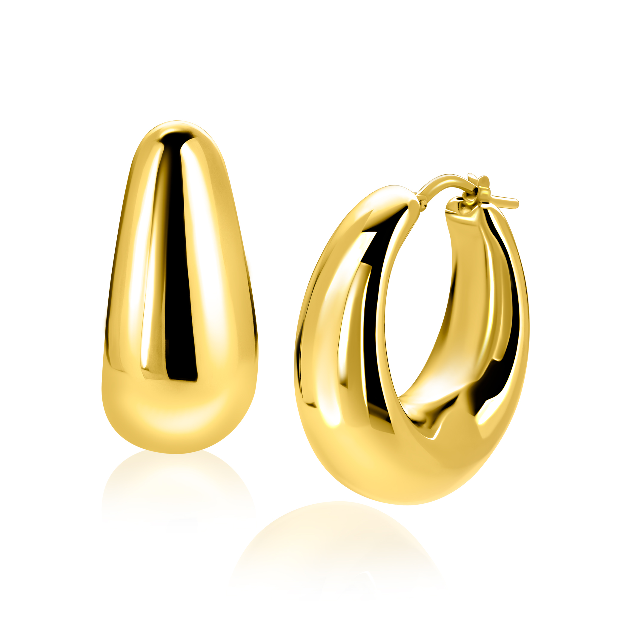 ZINZI gold plated zilveren oorringen met brede buis (9mm) en ovaal model, handige bovensluiting 31mm.  ZIO2750G