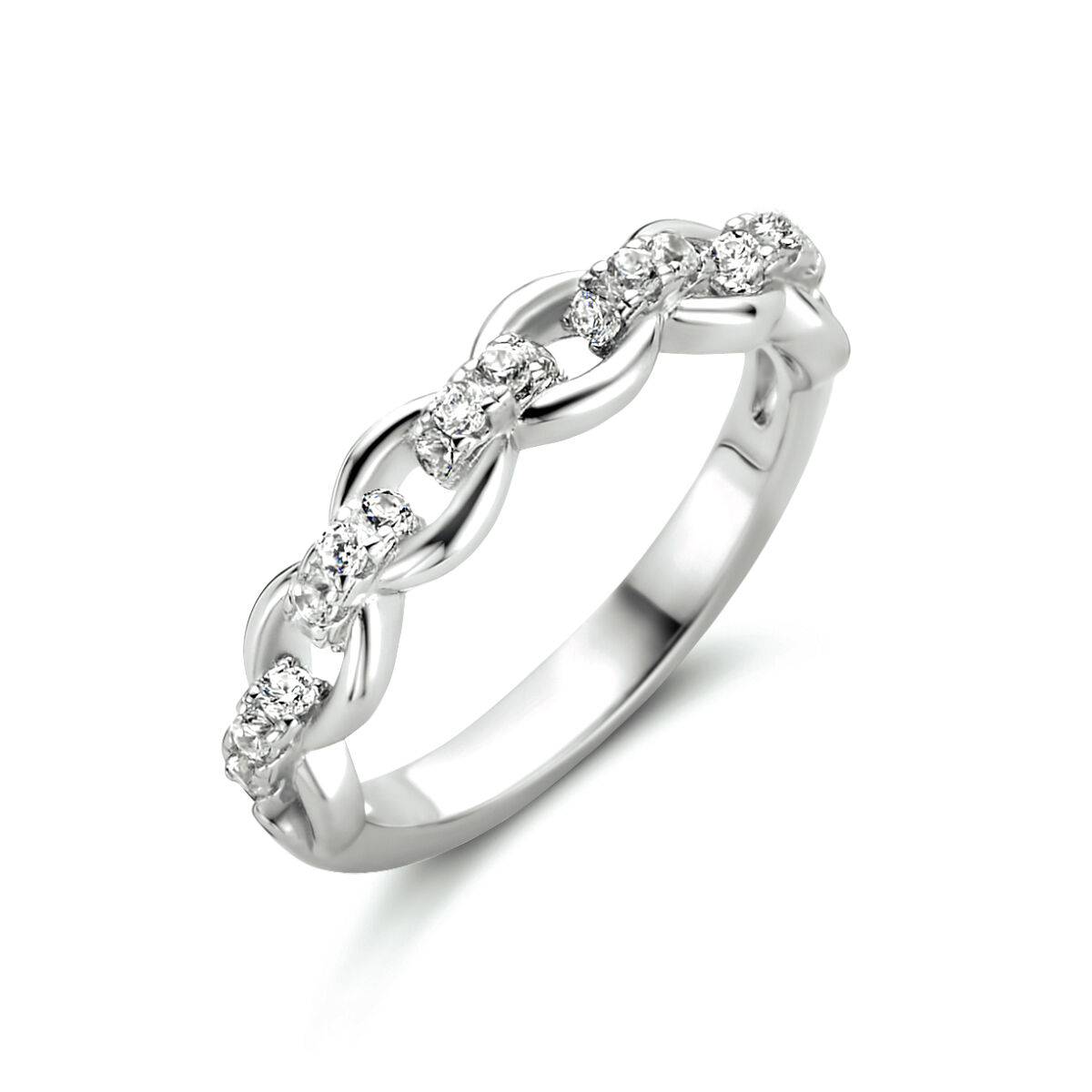 Zilveren ring schakeltjes met Zirkonia Mt 16,5