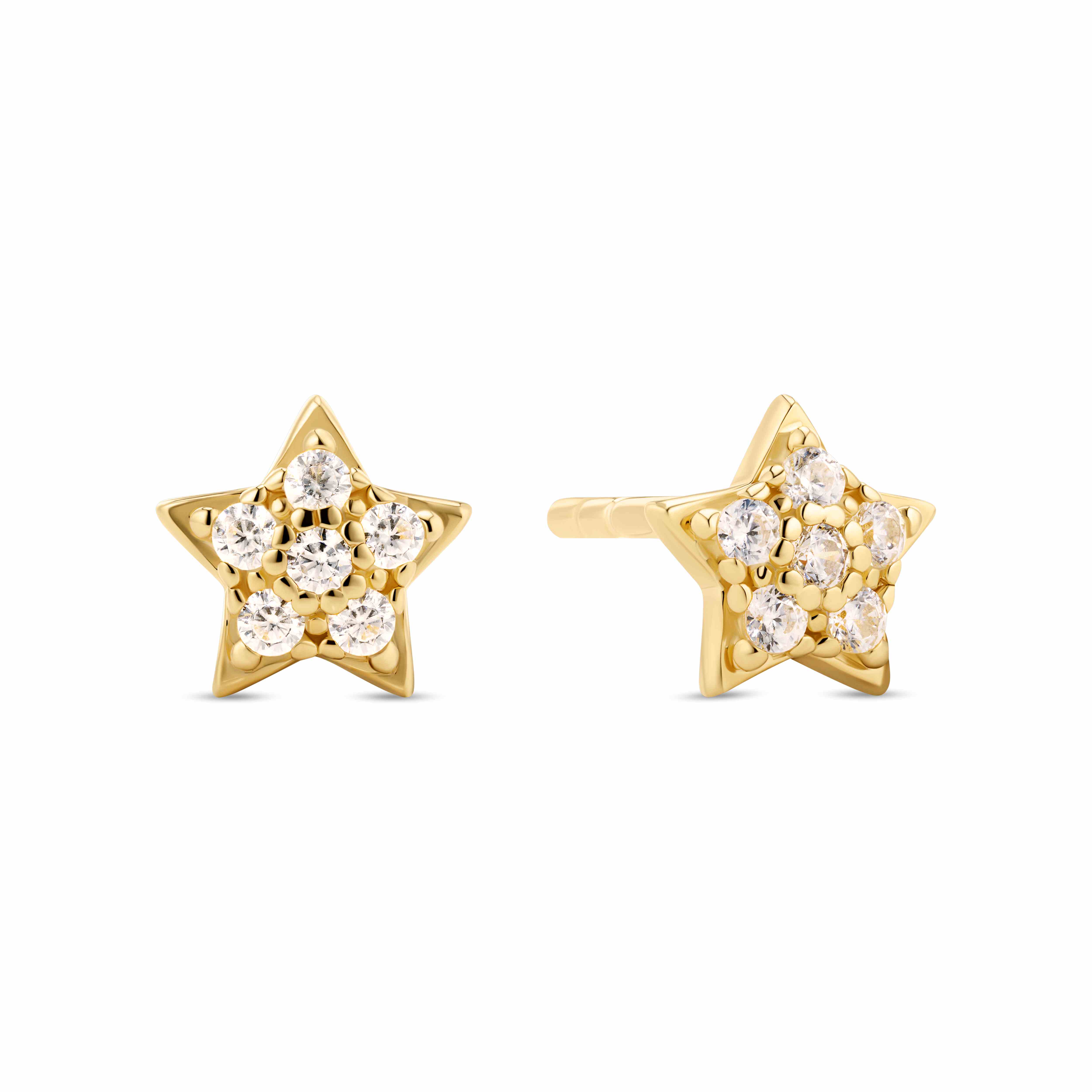 zilveren oorbellen gold plated sterretje met zirconium