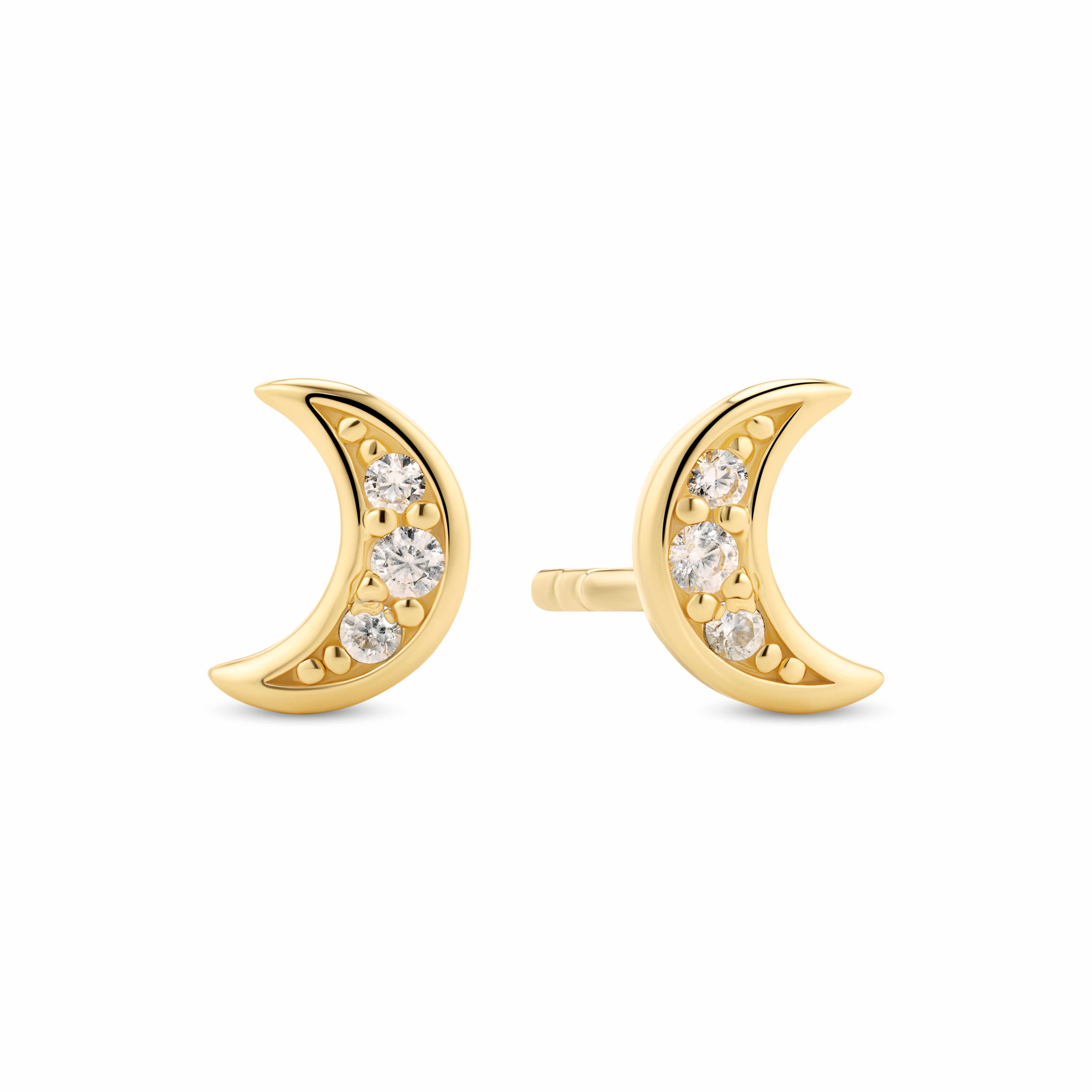 kobs oorstekers 925 zilver gold plated maantjes met zirconium