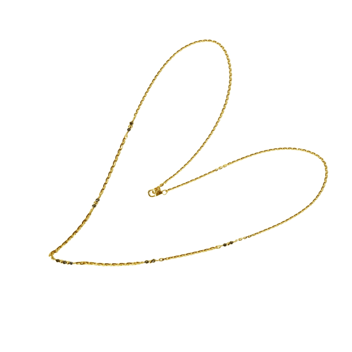 San design | Gouden collier | 5029SD-45 is een verfijnde gouden ketting met een lengte van 450 mm. Deze ketting is voorzien van 11 zwarte diamanten, wat een elegante en tegelijkertijd gedurfde look biedt. Perfect voor zowel formele als informele gelegenheden, voegt deze ketting een vleugje klasse toe aan elke outfit. Draag het als een statement stuk om je look compleet te maken.