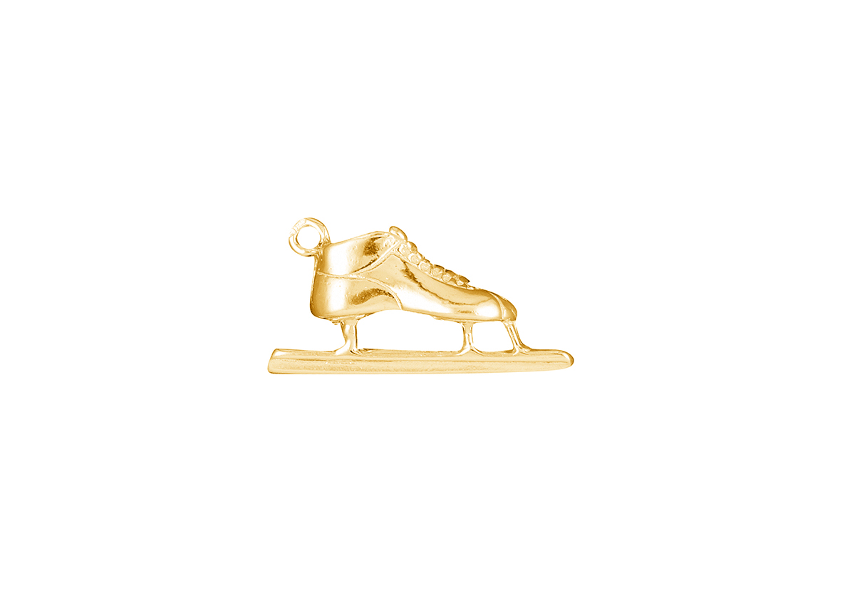 Gouden hanger fantasie Schaats mat / poli 
afbeelding wijkt iets af ,lijnen op schaats lopen iets anders