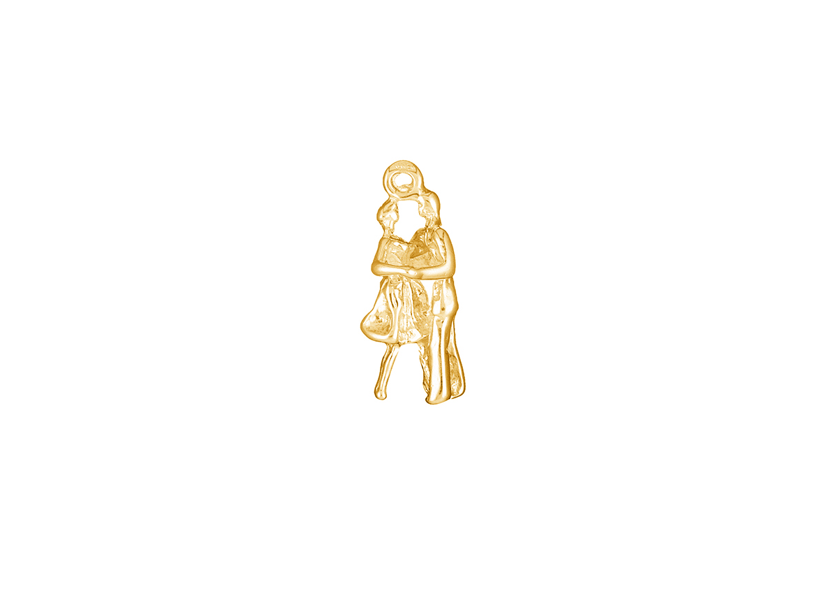 Gouden hanger fantasie danspaar massief, ongeveer 17x7mm