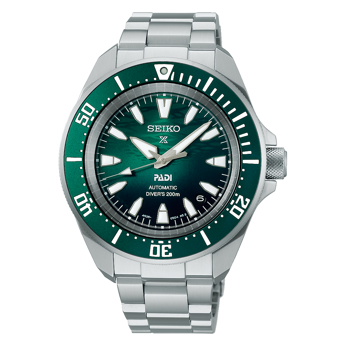 Dit Seiko horloge behoort tot de Prospex collectie en is een PADI special edition.
Referentienummer: SRPL53K1

Dit Seiko Prospex Padi Special edition horloge is uitgerust met een automatisch kaliber 4R35 uurwerk met een gangreserve van 41 uur. De smaragdgroene wijzerplaat is geïnspireerd op het glinsterende licht en het golvende oppervlak, zoals dat onder water te zien is.