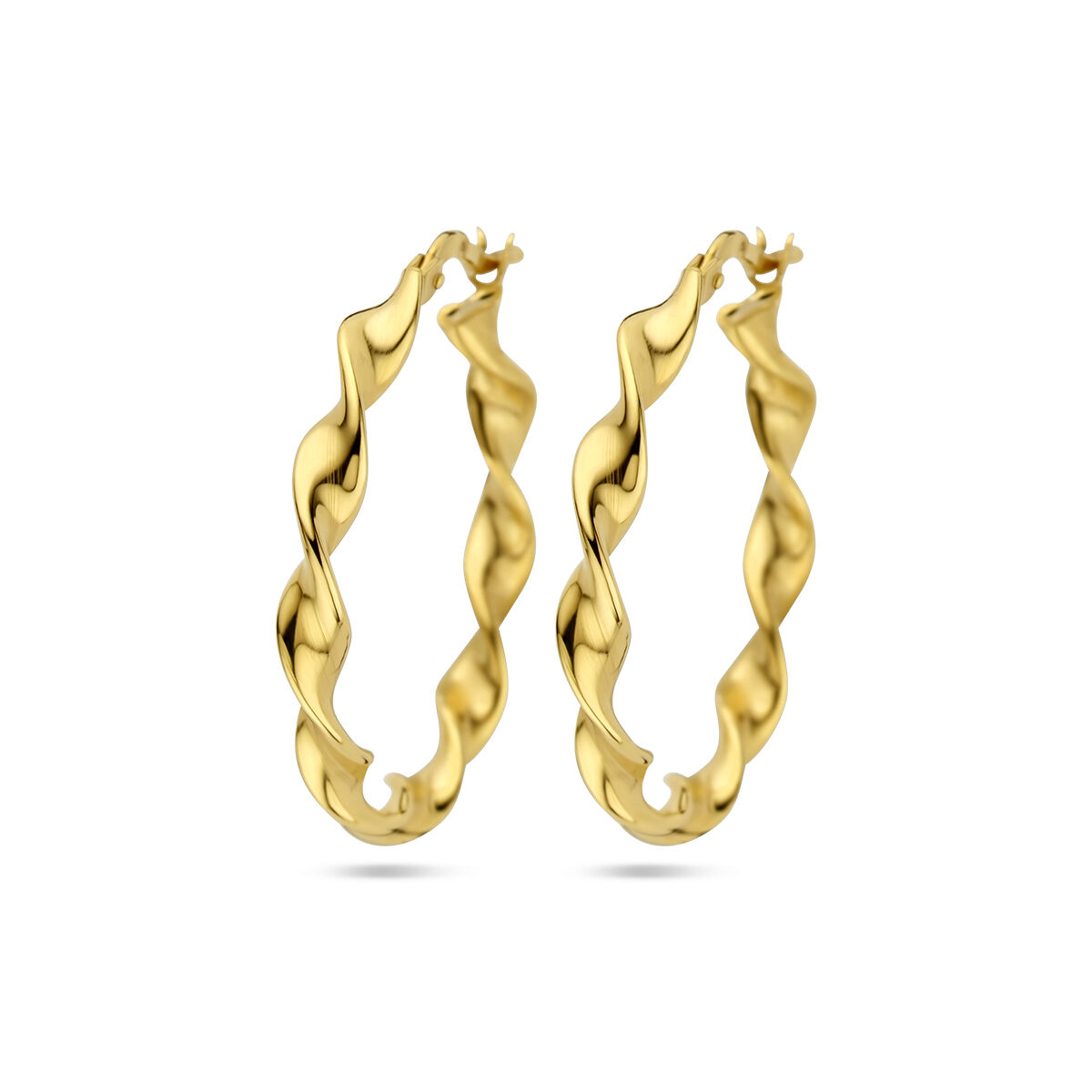 De Goud geel op Zilver oorringringen met een gedraaide vorm, een diameter van 25,5 mm en een gewicht van 3,4 gram, zijn ze gemaakt van zilver met een glanzende afwerking. Perfect te dragen voor zowel dagelijkse als speciale gelegenheden. Combineer ze met andere zilveren sieraden voor een complete look.