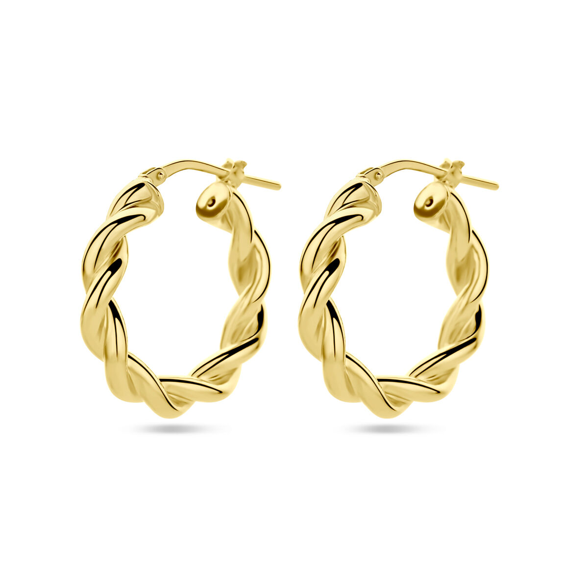 De ZILVER VERGULD (GEEL) OORSIERADEN. Ze hebben een glanzende afwerking, een diameter van 23 mm en een breedte van 4 mm. Het gedraaide ontwerp geeft een unieke uitstraling. Deze oorbellen zijn perfect voor zowel dagelijks gebruik als feestelijke gelegenheden. Draag ze om je look een verfijnde touch te geven.