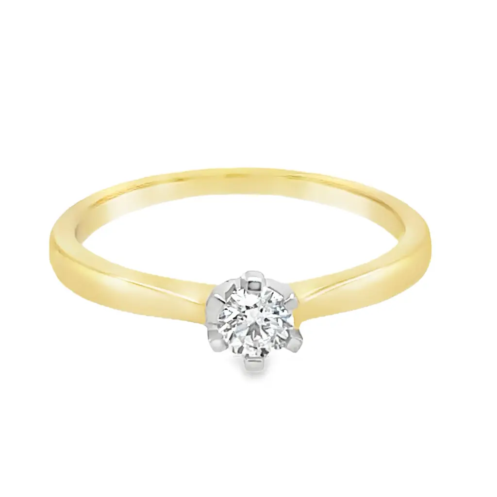 Geelgouden solitairring met 0,21 karaat Labgrown diamant