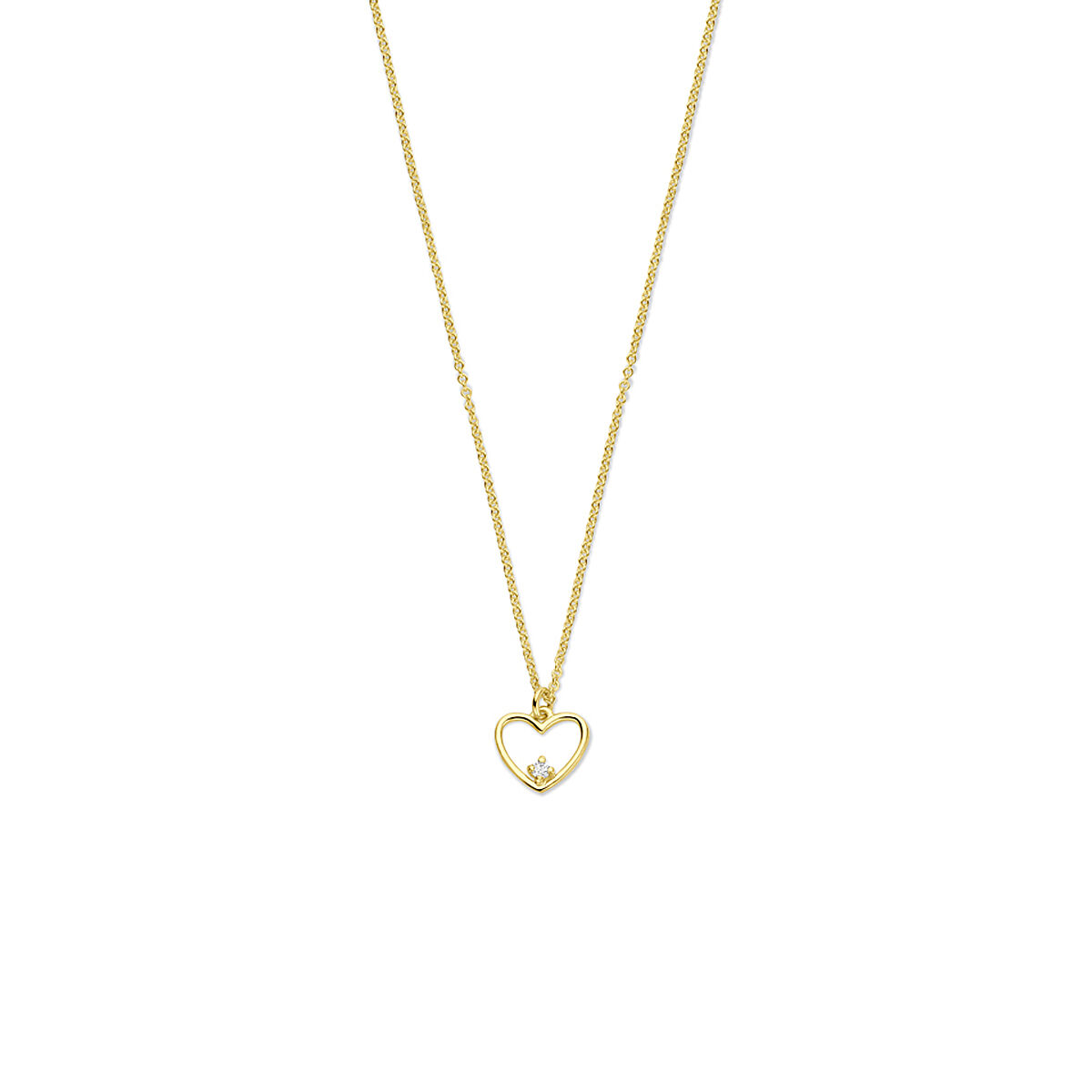 prachtig 14krt gouden collier met hanger in de vorm van een hart met een zirkonia. Het collier heeft een draaglengte van 40cm met een extra verlengstukje van 4cm.