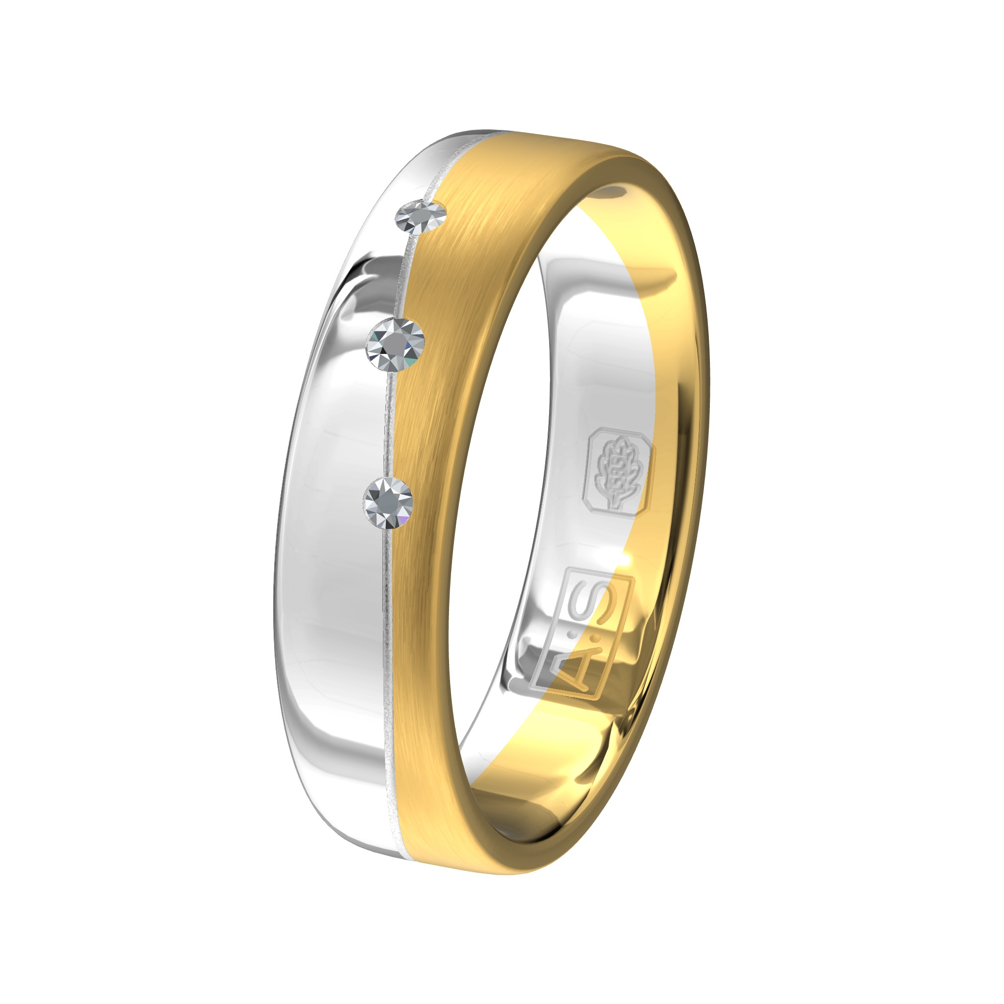 Aller Spanninga wit/geelgouden trouwring met 2 X 0.010ct en 1X 0.015ct briljant.
De prijzen kunnen afwijken door wisselende goudkoersen.
Maak vrijblijvend een afspraak en bespreek uw wensen.