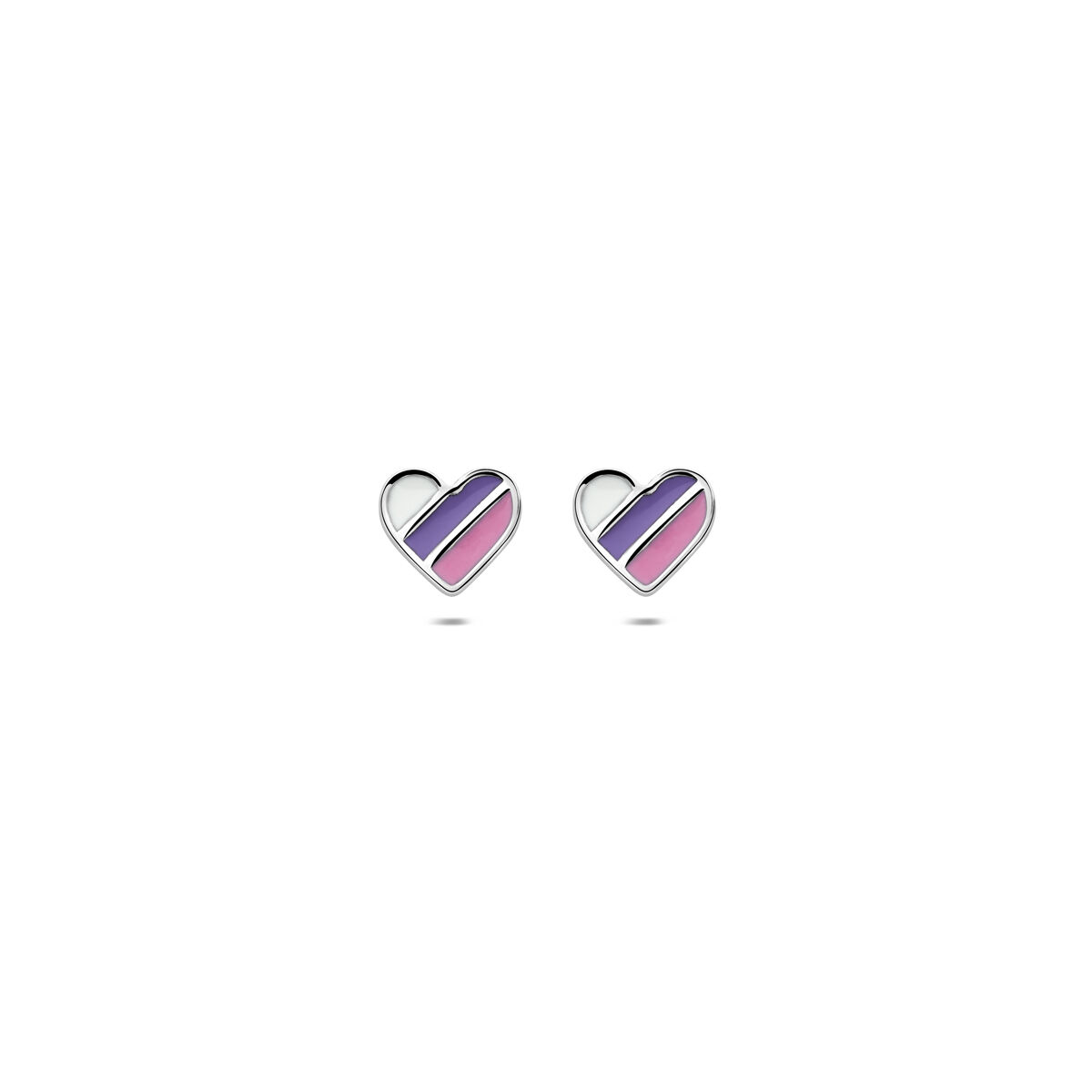 Zilveren Oorstekers Hart met Paars / Roze Emaille