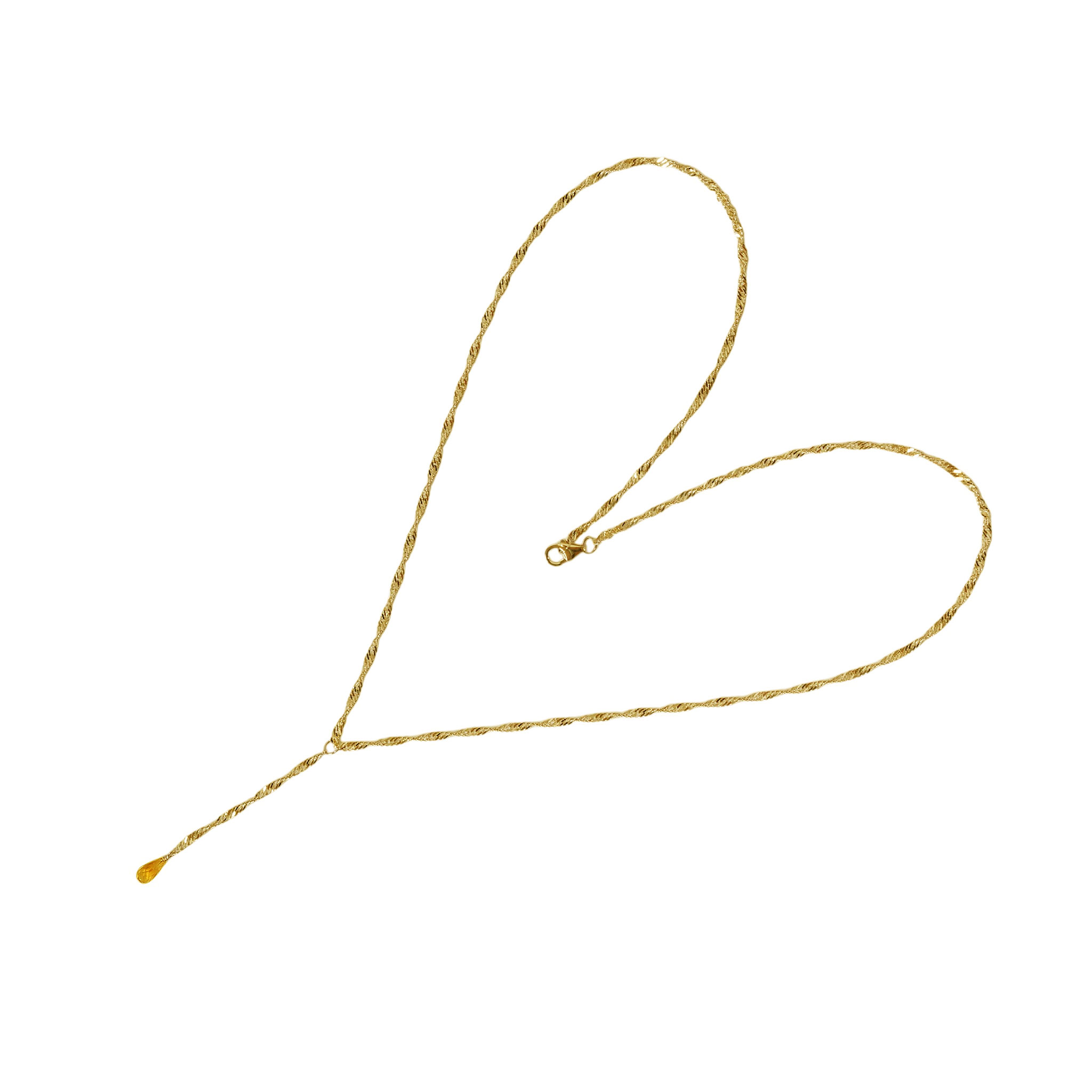 14k geelgouden Y-collier Singapore schakel met een briolette citrien