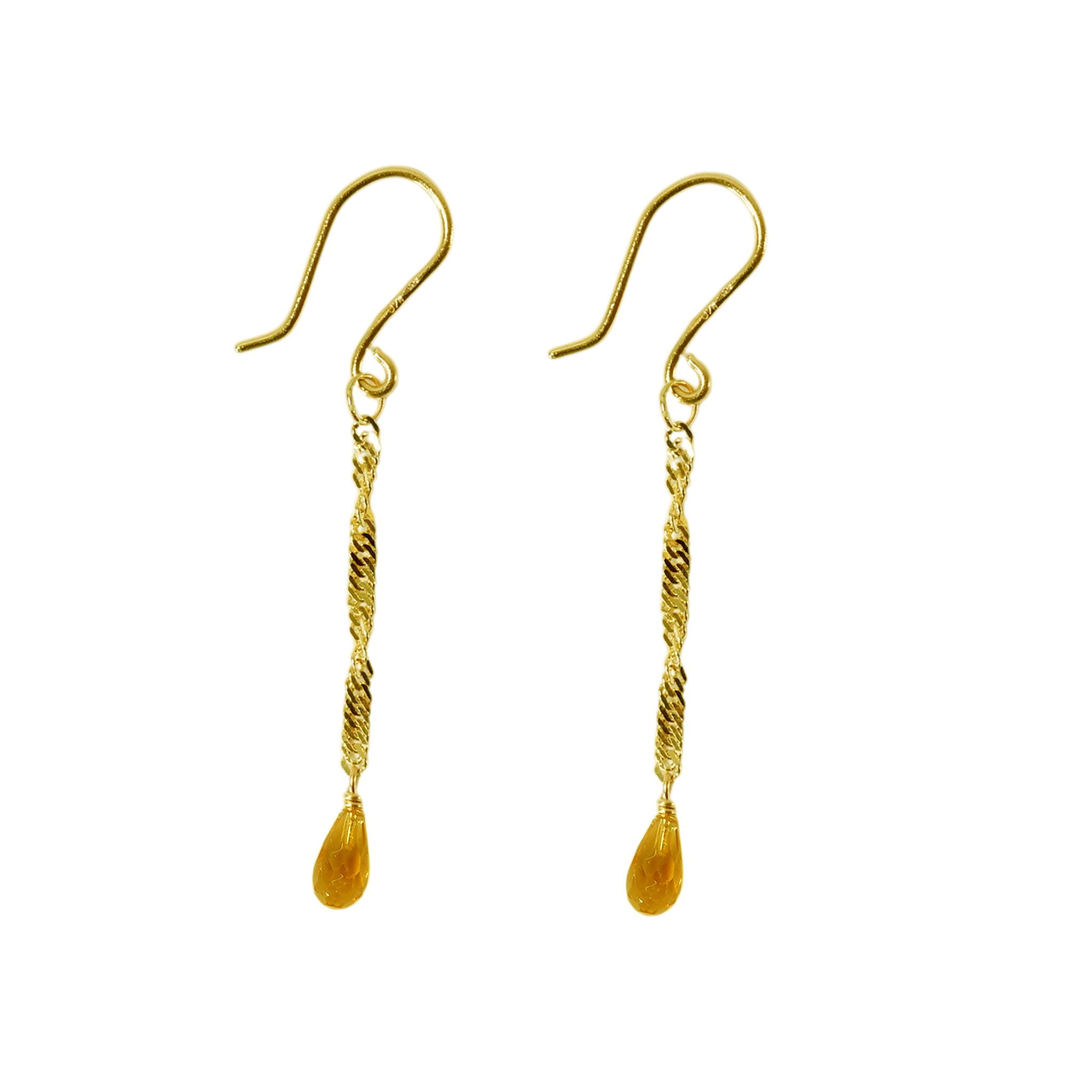 14k geelgouden oorhanger met franse haak en briolette citrien