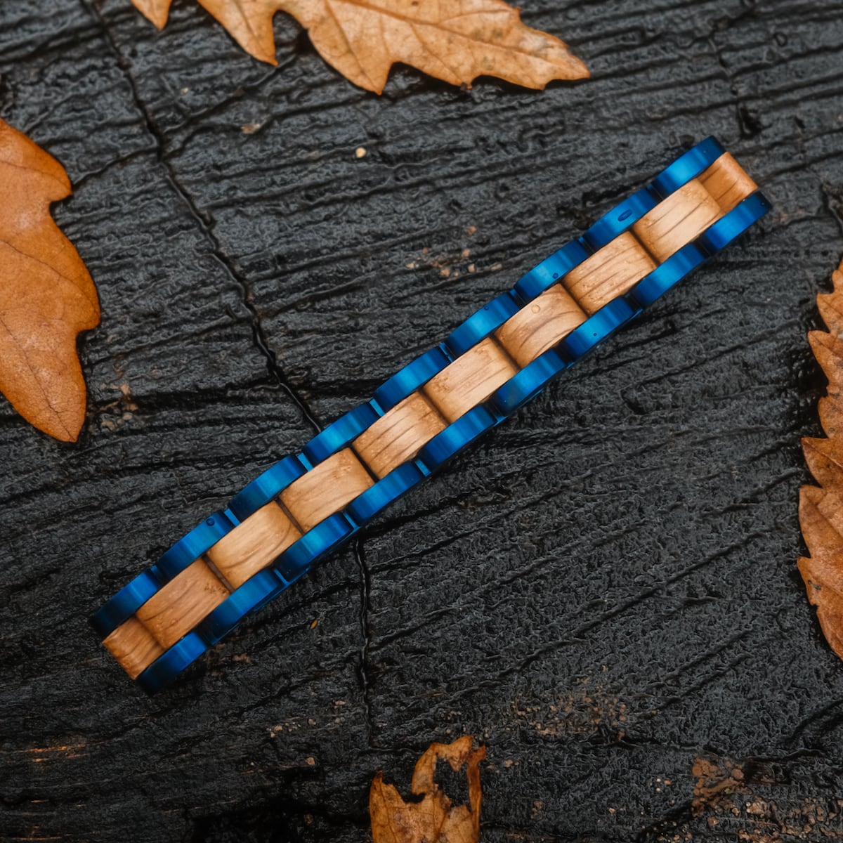Omdat muziek alles in het leven een stukje gemakkelijker maakt, zal ons model van eikenhout en blauw roestvrij staal u doen denken aan de melodie van uw favoriete liedje.