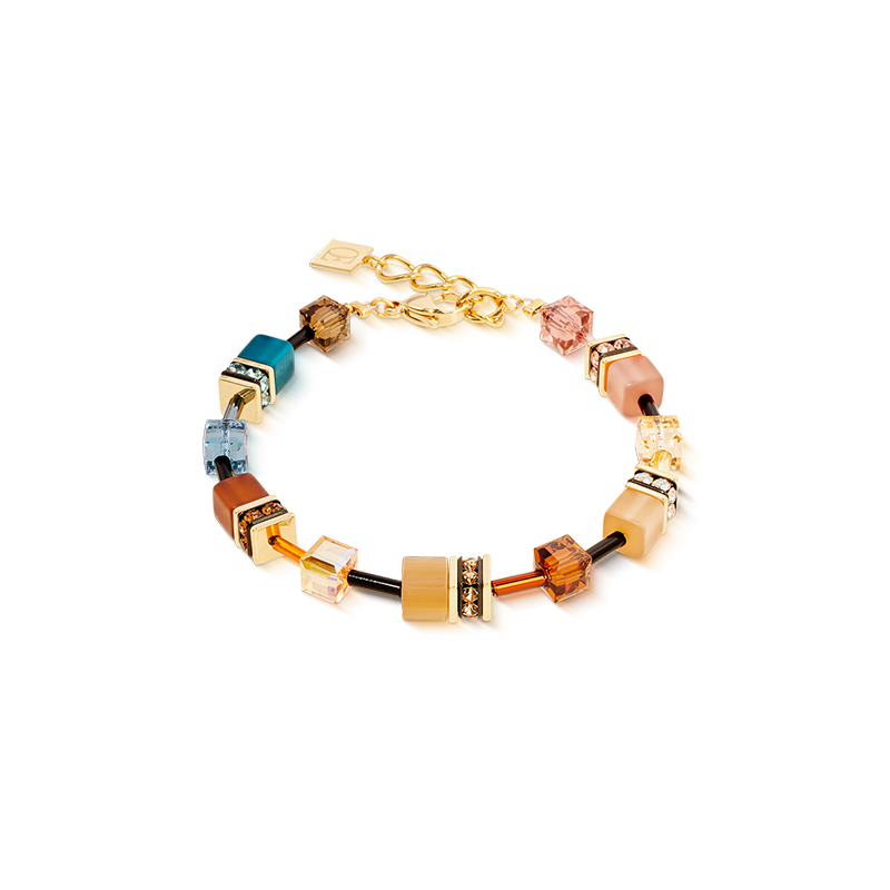 Coeur de Lion armband Brown-Petrol; synthetisch tijgeroog, swarovski, strass