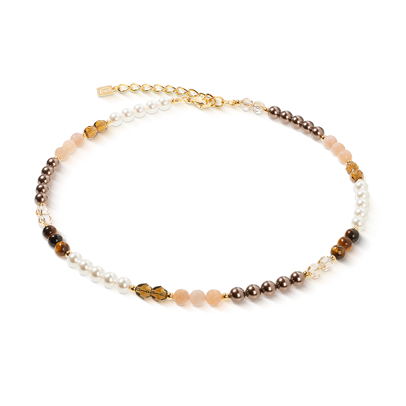 Coeru de Lion collier, parel/tijgeroog bruin