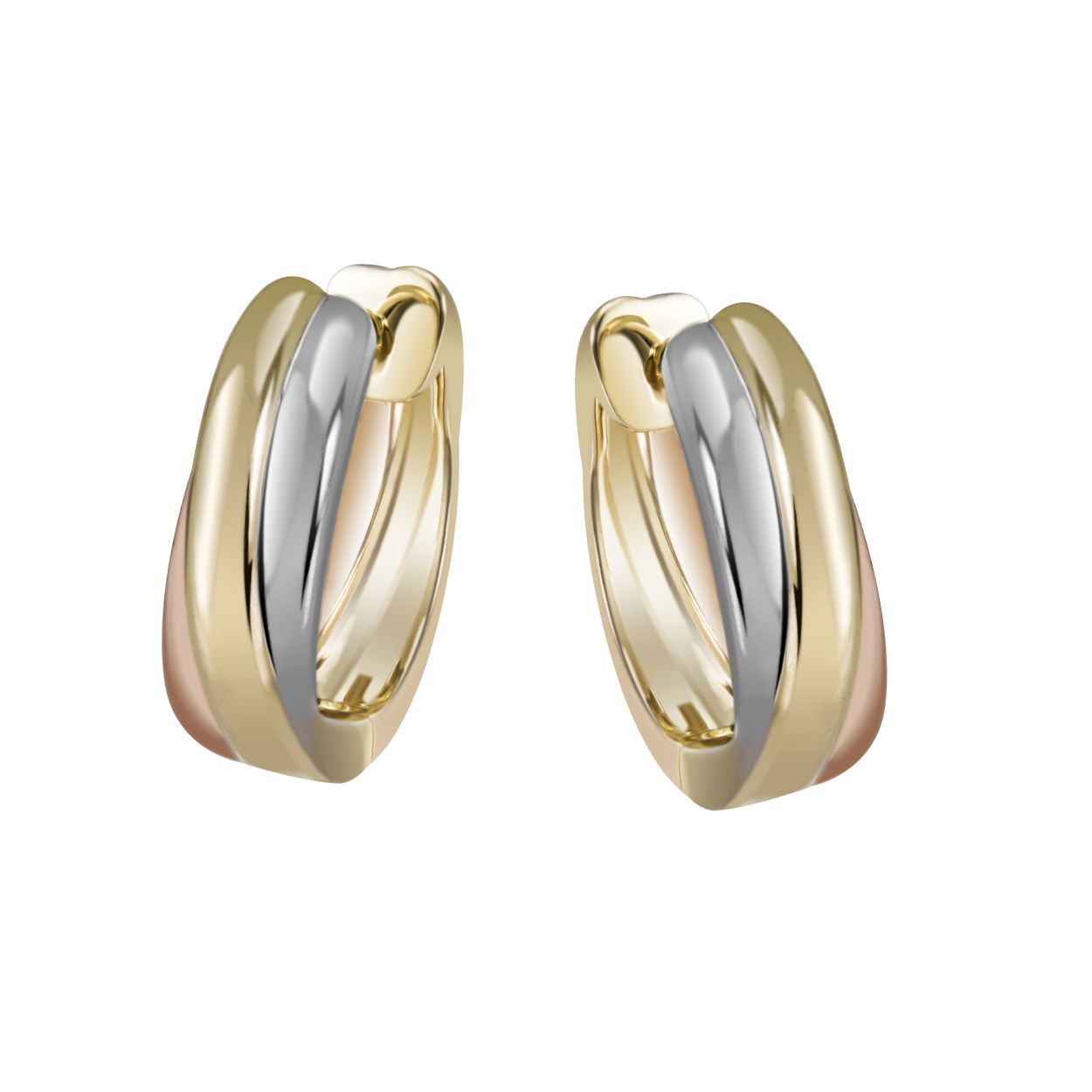 Entdecken Sie unsere stilvollen 585/- Tricolor-Creolen. Diese Ohrringe vereinen zeitloses Design und moderne Eleganz. Perfekt, um jedem Outfit einen Hauch von Glamour zu verleihen, eignen sie sich ideal für sowohl formelle Anlässe als auch den täglichen Gebrauch. Tragen Sie sie allein oder mit anderen Schmuckstücken für einen individuellen Look.