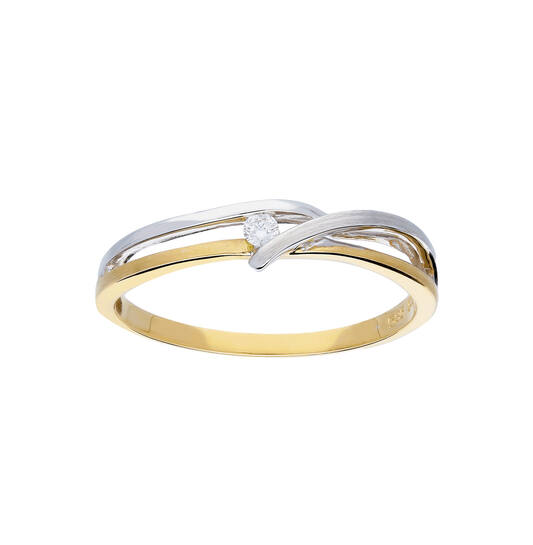 Bicolor gouden ring met 0.03ct. diamant (H-Si) en draai in de ring; maat 54