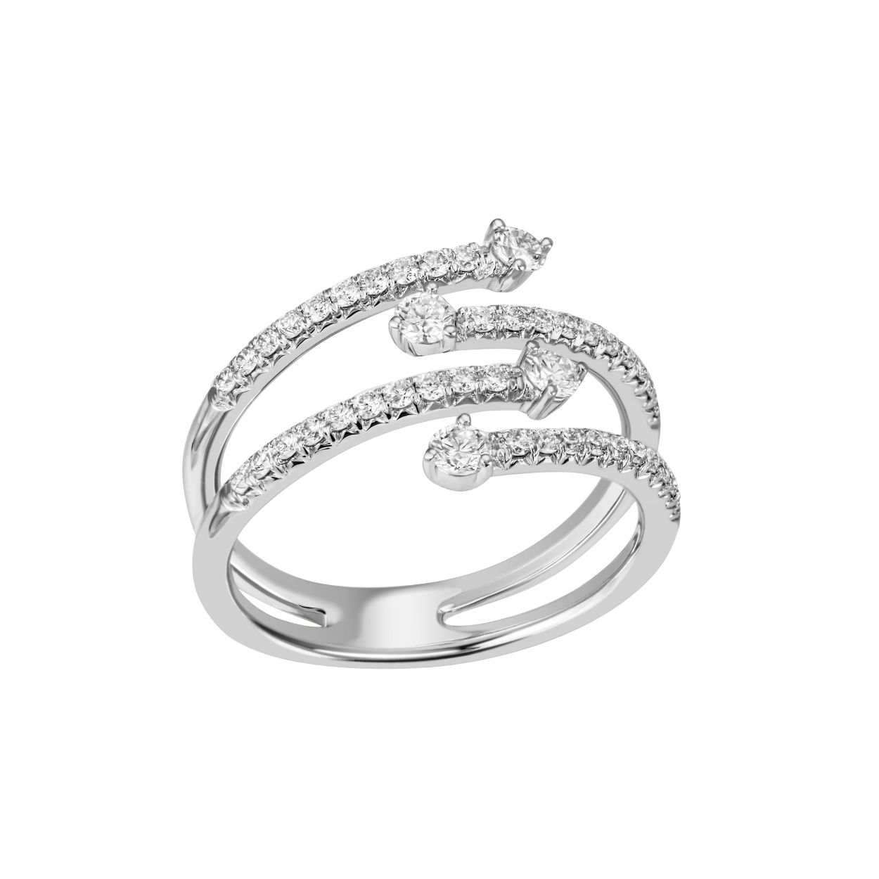 Entdecken Sie diesen ausergew&ouml;hnlichen 585/- Wei&szlig;gold - Brillantring. 44 verschieden gro&szlig;e Brillanten, mit  gesamt 0,62ct W/si, bringen den Ring zum leuchten. Tragen Sie diesen eleganten Ring allein f&uuml;r eine subtile Eleganz oder kombinieren Sie ihn mit anderen Ringen f&uuml;r einen modischen Look. Perfekt f&uuml;r jeden Anlass, wird dieser Ring Ihren Stil auf besondere Weise betonen.