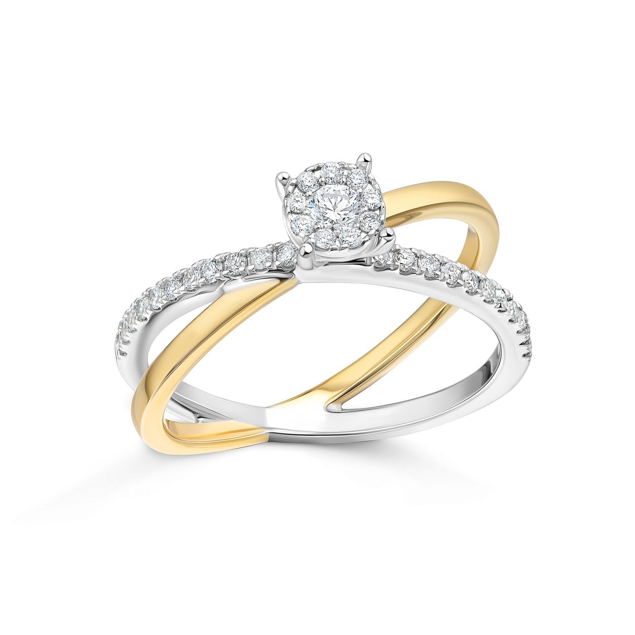 585/- Gelbgold und 585/- Wei&szlig;gold umfassen eine funkelnde Brillantfassung in zeitlosem Design. Perfekt f&uuml;r besondere Anl&auml;sse oder als t&auml;gliches Statement-Piece. Tragen Sie ihn allein oder kombinieren Sie ihn mit anderen Ringen f&uuml;r einen stilvollen und individuellen Look. Ideal als Verlobungsring oder als pers&ouml;nliches Schmuckst&uuml;ck.