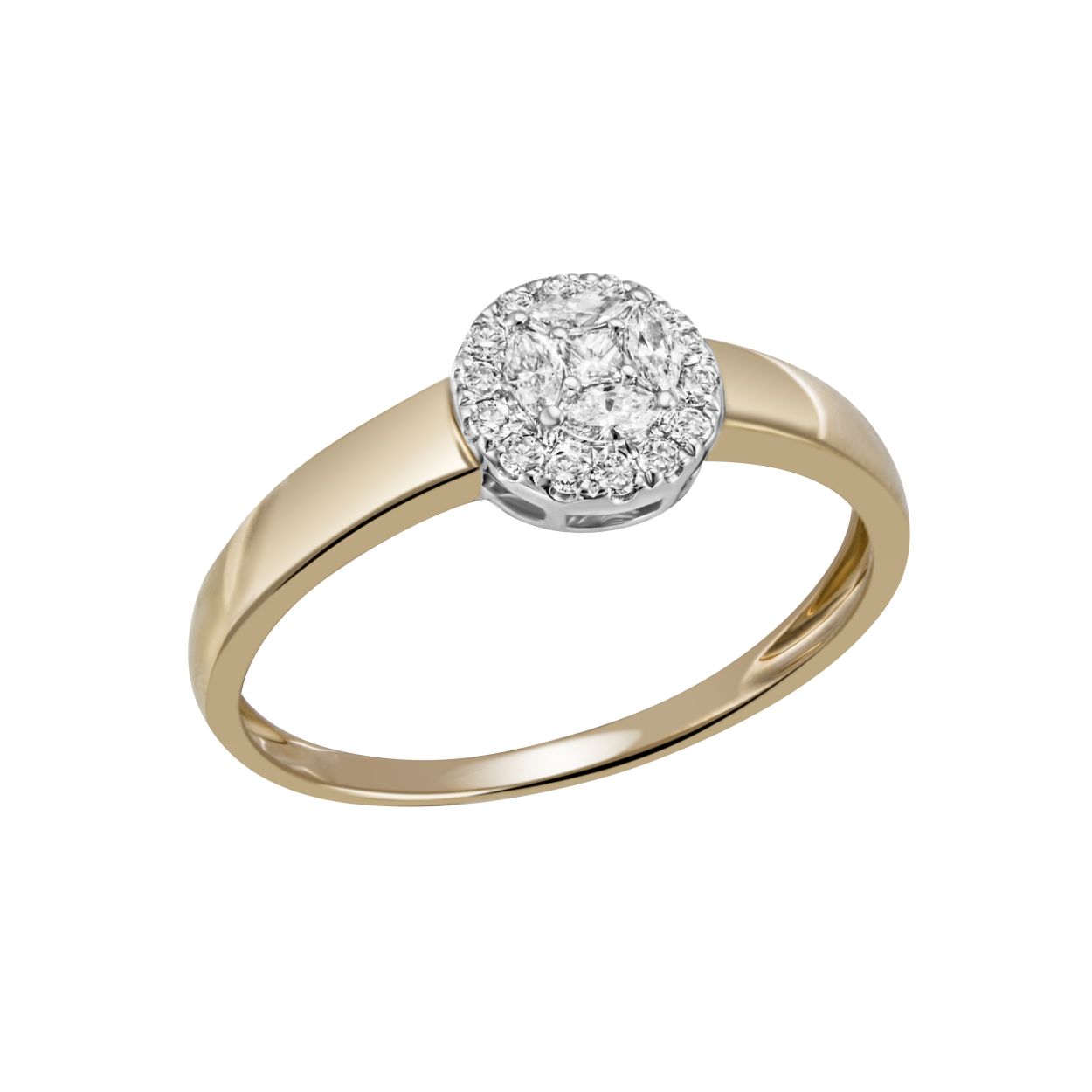Dieser atemberaubende 585/- Gelbgold Diamantring vereint zeitlose Eleganz und modernen Stil und ist das perfekte Accessoire f&uuml;r besondere Anl&auml;sse. Er hat die Gr.54/17,25. 14 Brillanten und 5 Fancy geschliffene Diamanten wurden Pave, so das es eine geschlossene, funkelde Fl&auml;che bildetet.Tragen Sie ihn alleine als Statement-St&uuml;ck oder kombinieren Sie ihn mit anderen Ringen f&uuml;r einen trendigen Look. Ein Must-Have f&uuml;r jede Schmuckliebhaberin. Ideal auch als Verlobungsring