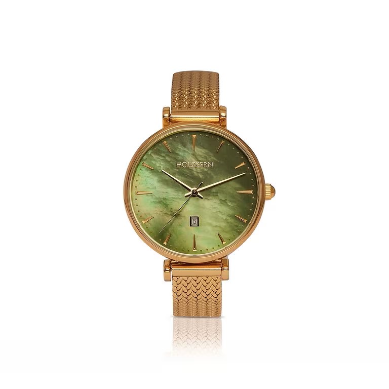 Holzkern horloge staal gp met parelmoer wijzerplaat en milanaiseband.
