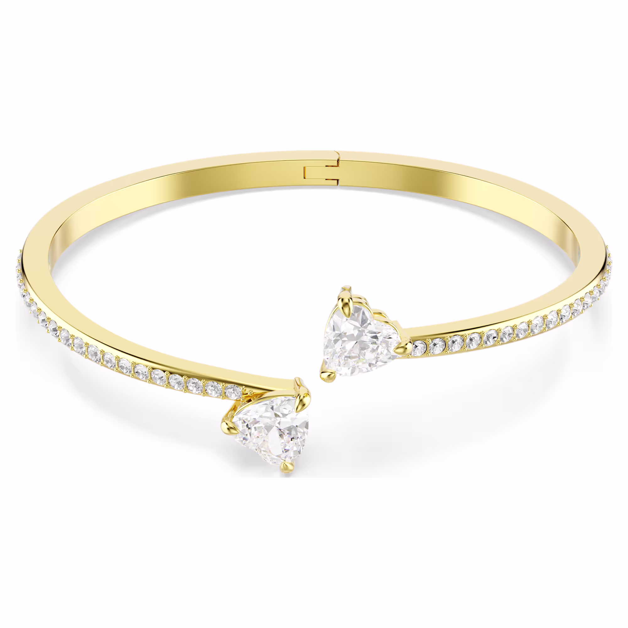 Kunstzinnige eenvoud en een vleugje romantiek maken deze Swarovski-armband tot een ideaal cadeau voor iemand die u dierbaar is. Het ontwerp met goudkleurige toplaag is uiterst elegant en heeft twee met elkaar verbonden hartvormige Swarovski Zirkonia als middelpunt. Een prachtig cadeau om te geven aan iemand van wie u houdt.