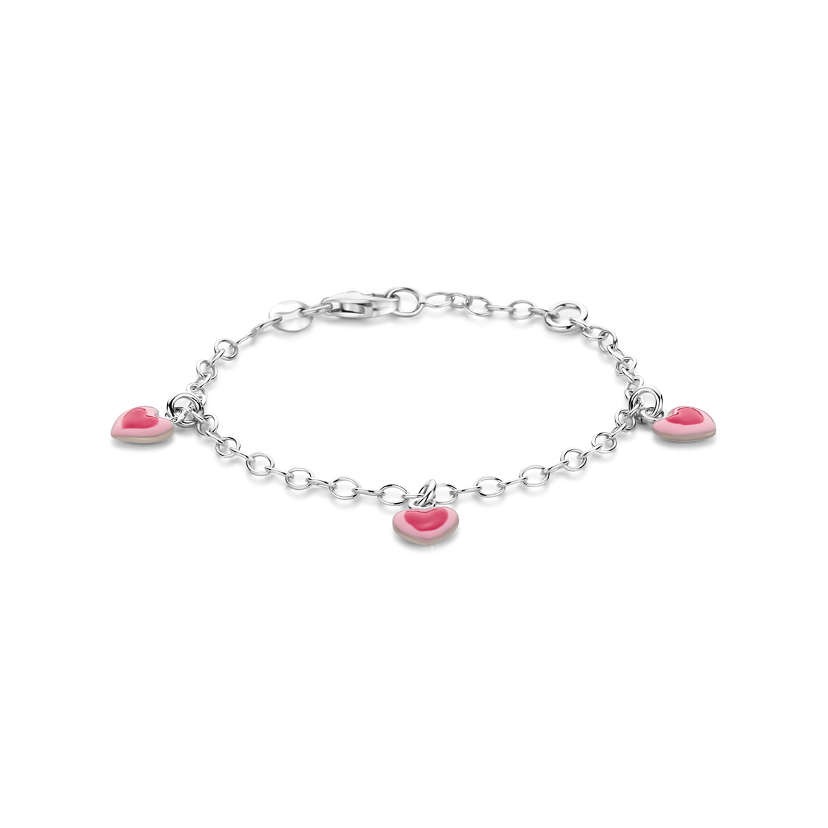 Gerhodineerd 925 zilveren armband uitgevoerd met hartjes. De armband heeft draaglengtes van 13-15cm.