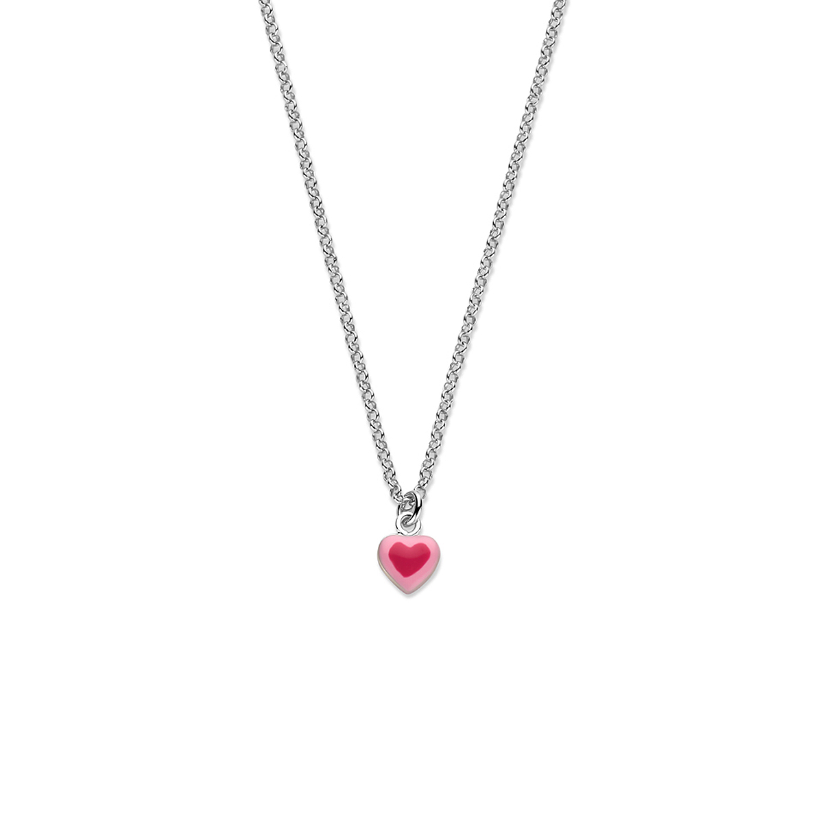 Gerhodineerd 925 zilveren collier uitgevoerd met een hartje. Het collier heeft een draaglente van 34cm en een extensie van 2cm. De schakelbreedte is 1,7mm.